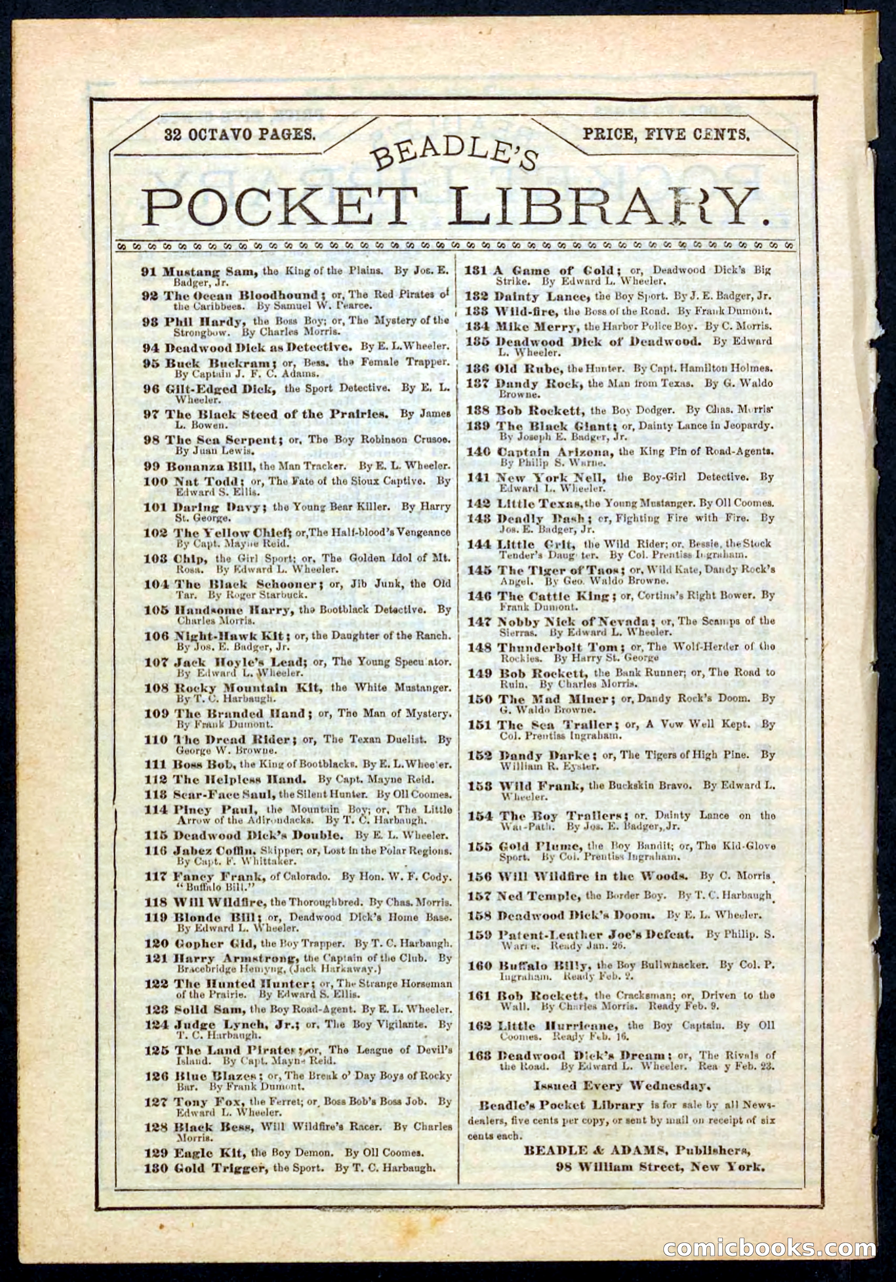 Beadle's Pocket Library No. 161 — page 32 of 32