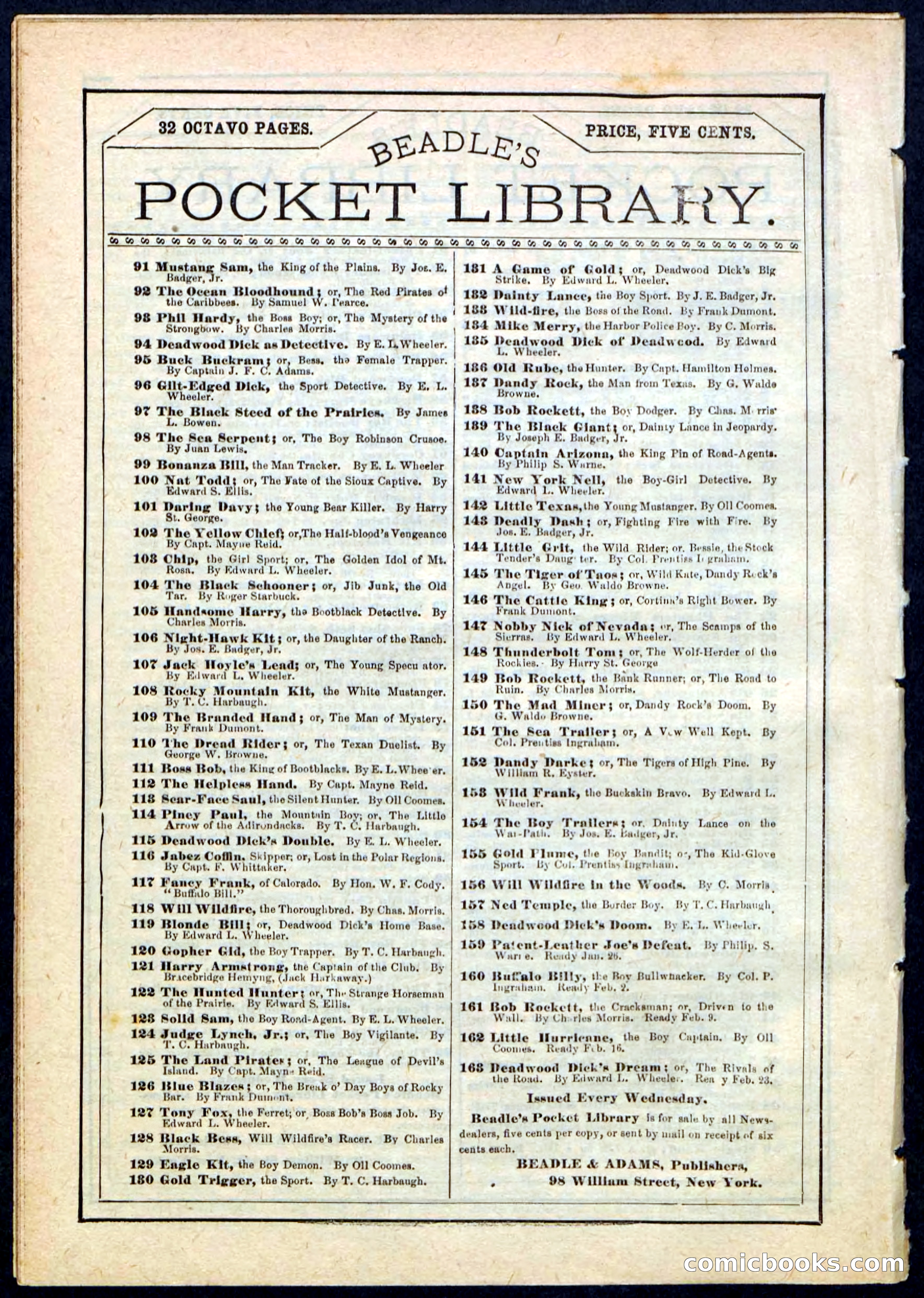 Beadle's Pocket Library, No. 162 — page 32 of 32