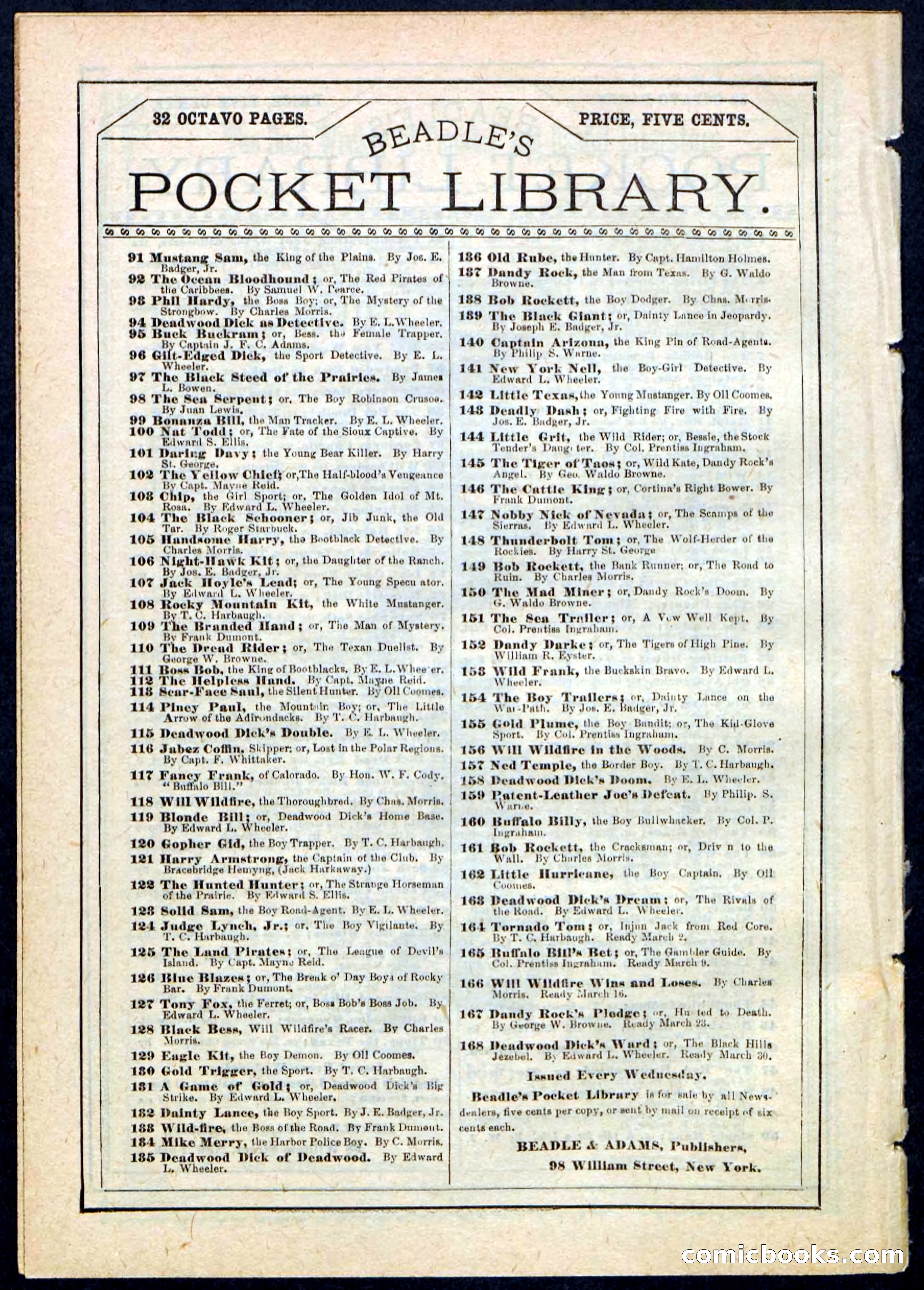 Beadle's Pocket Library No. 163 — page 32 of 32