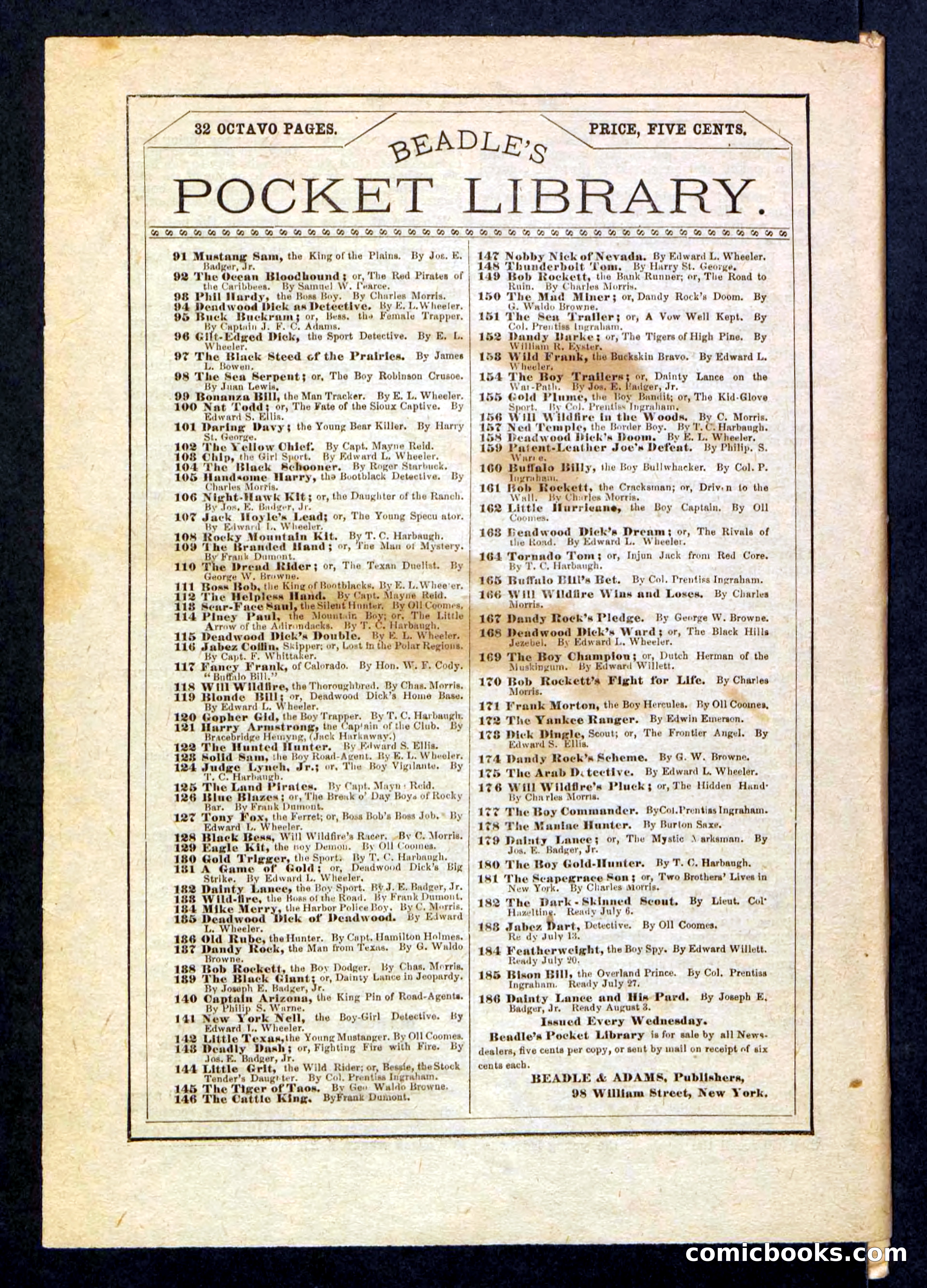 Beadle's Pocket Library No. 180 — page 32 of 32