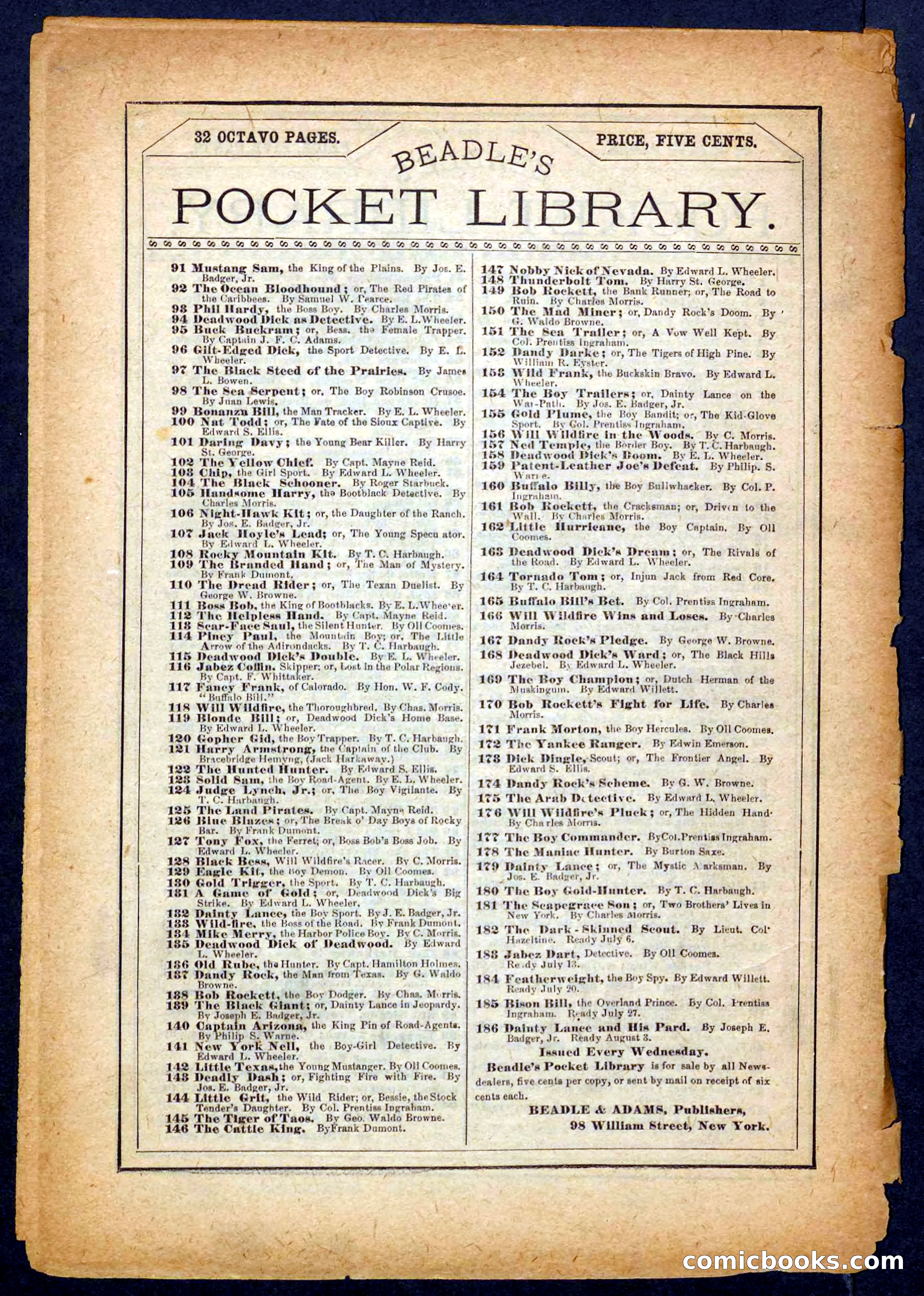 Beadle's Pocket Library No. 182 — page 32 of 32