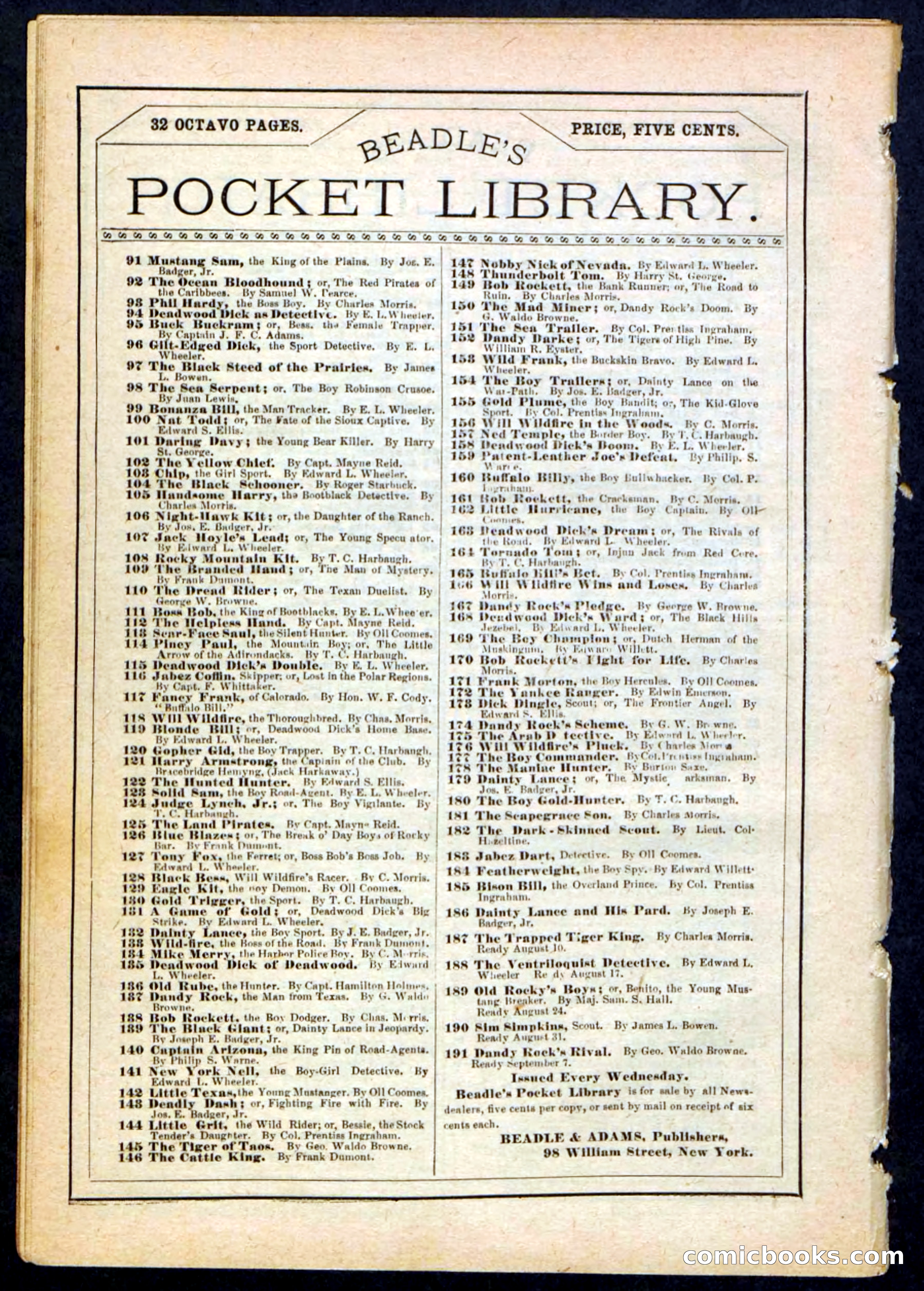Beadle's Pocket Library, No. 183 — page 32 of 32