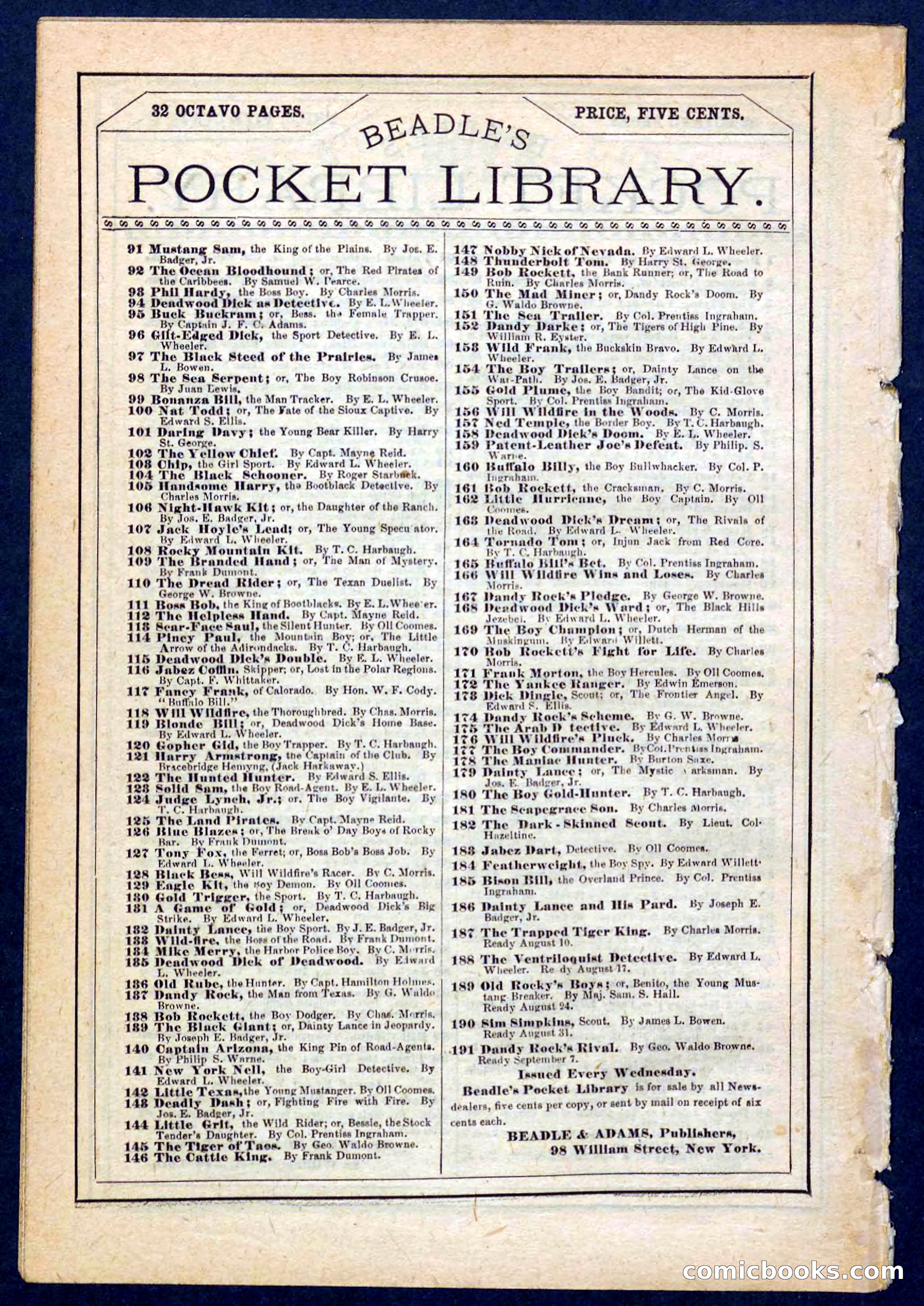 Beadle's Pocket Library No. 184 — page 32 of 32