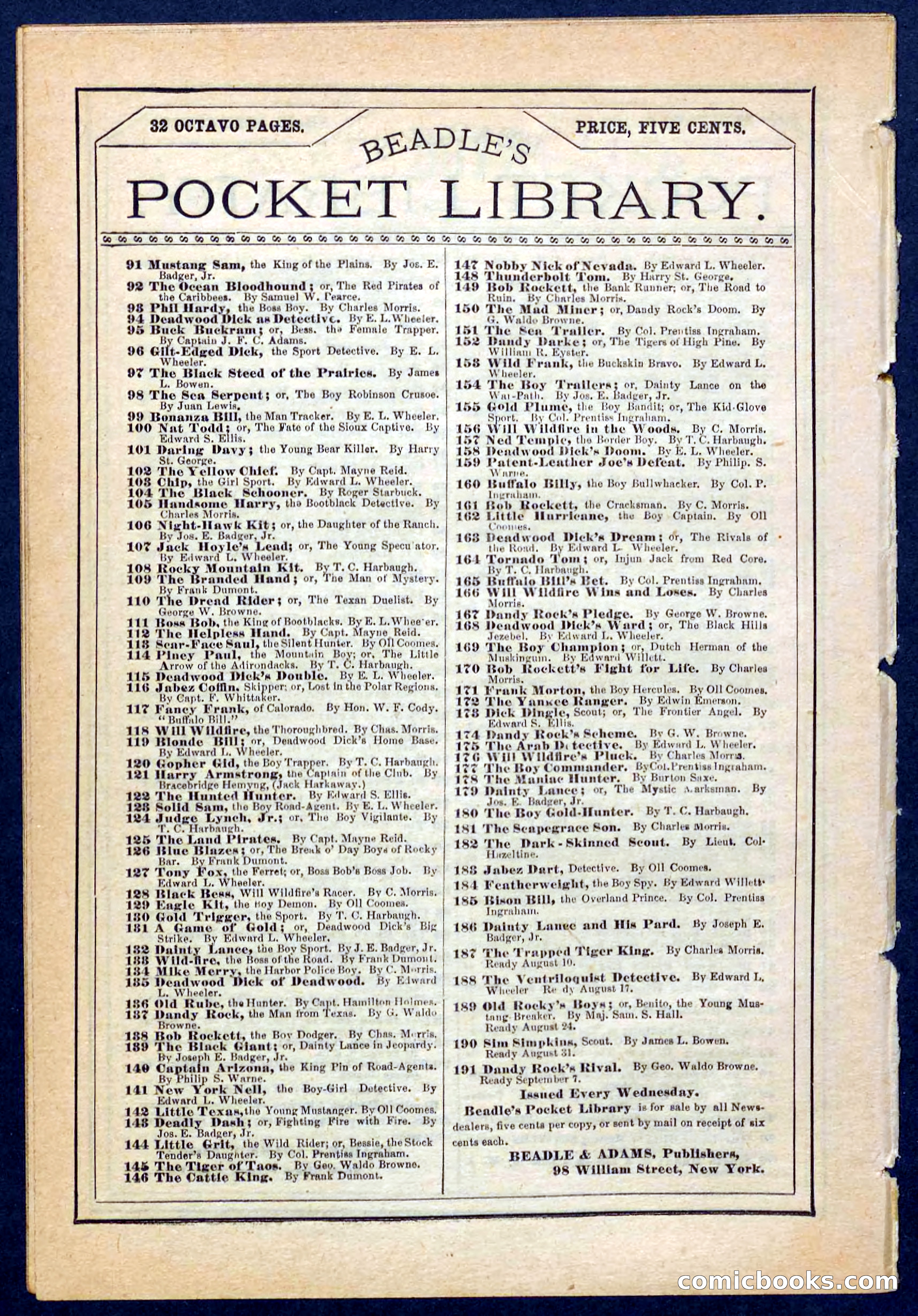 Beadle's Pocket Library No. 185 — page 32 of 32