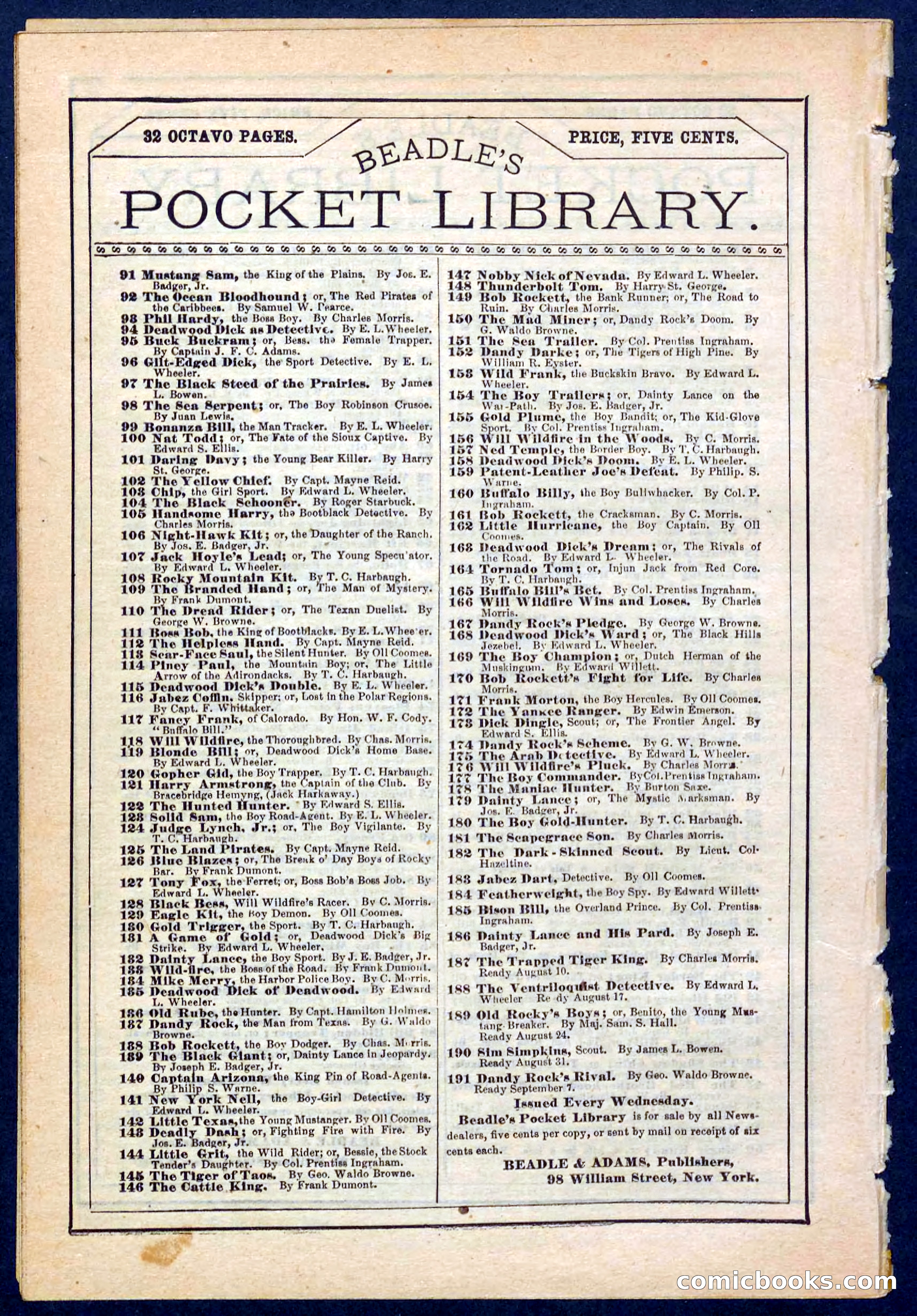 Beadle's Pocket Library No. 186 — page 32 of 32