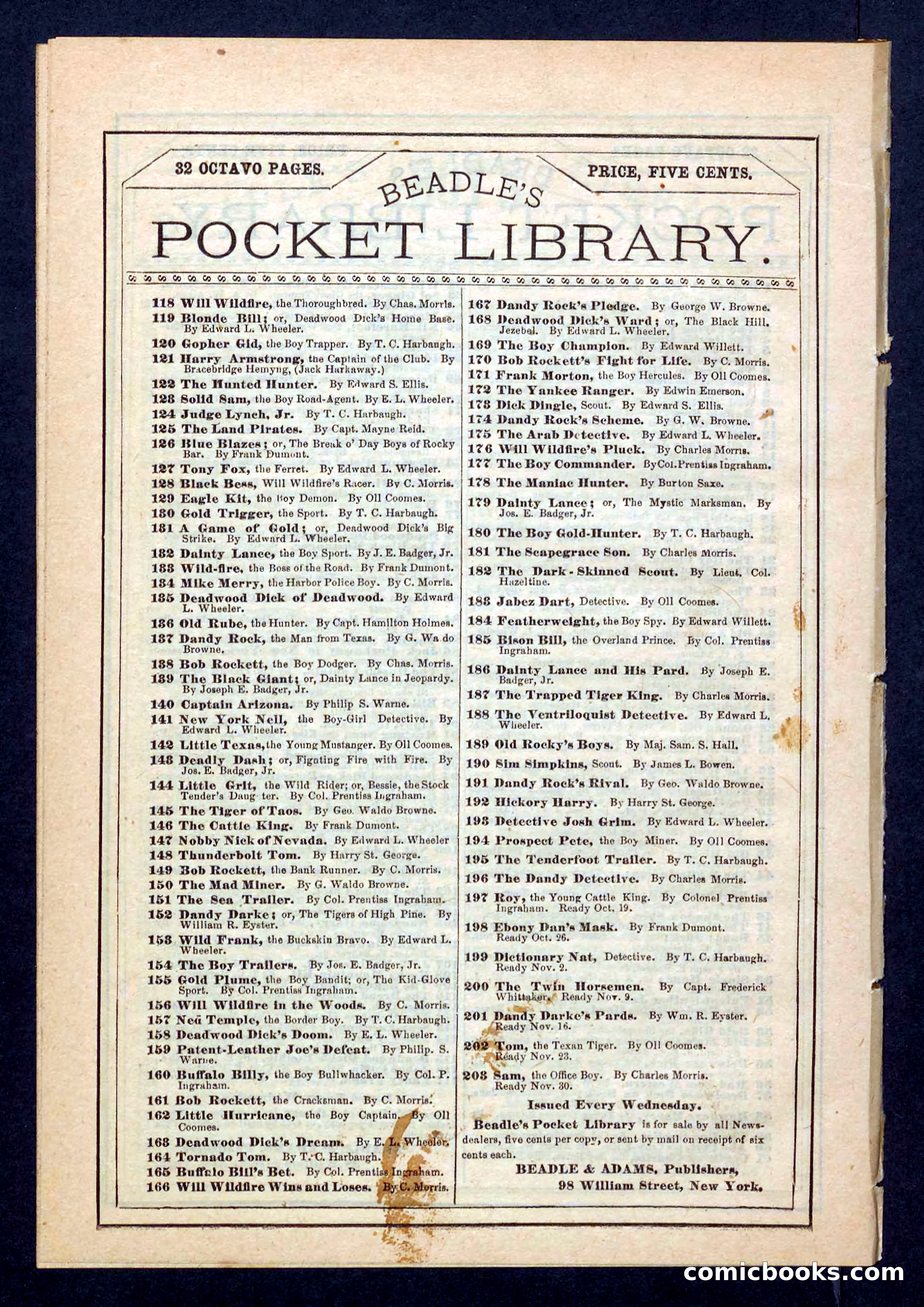 Beadle's Pocket Library No. 198 — page 32 of 32