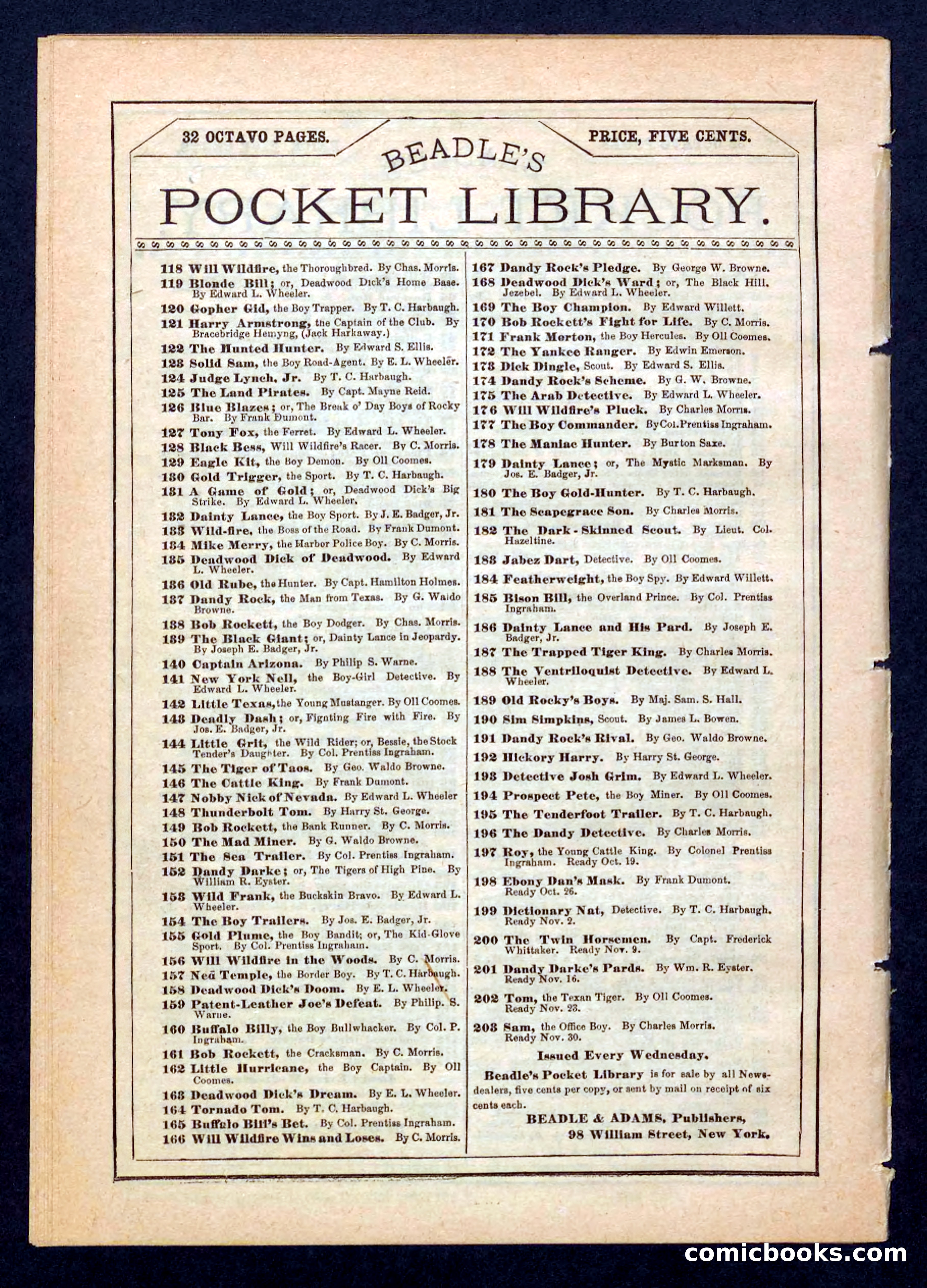 Beadle's Pocket Library No. 199 — page 32 of 32