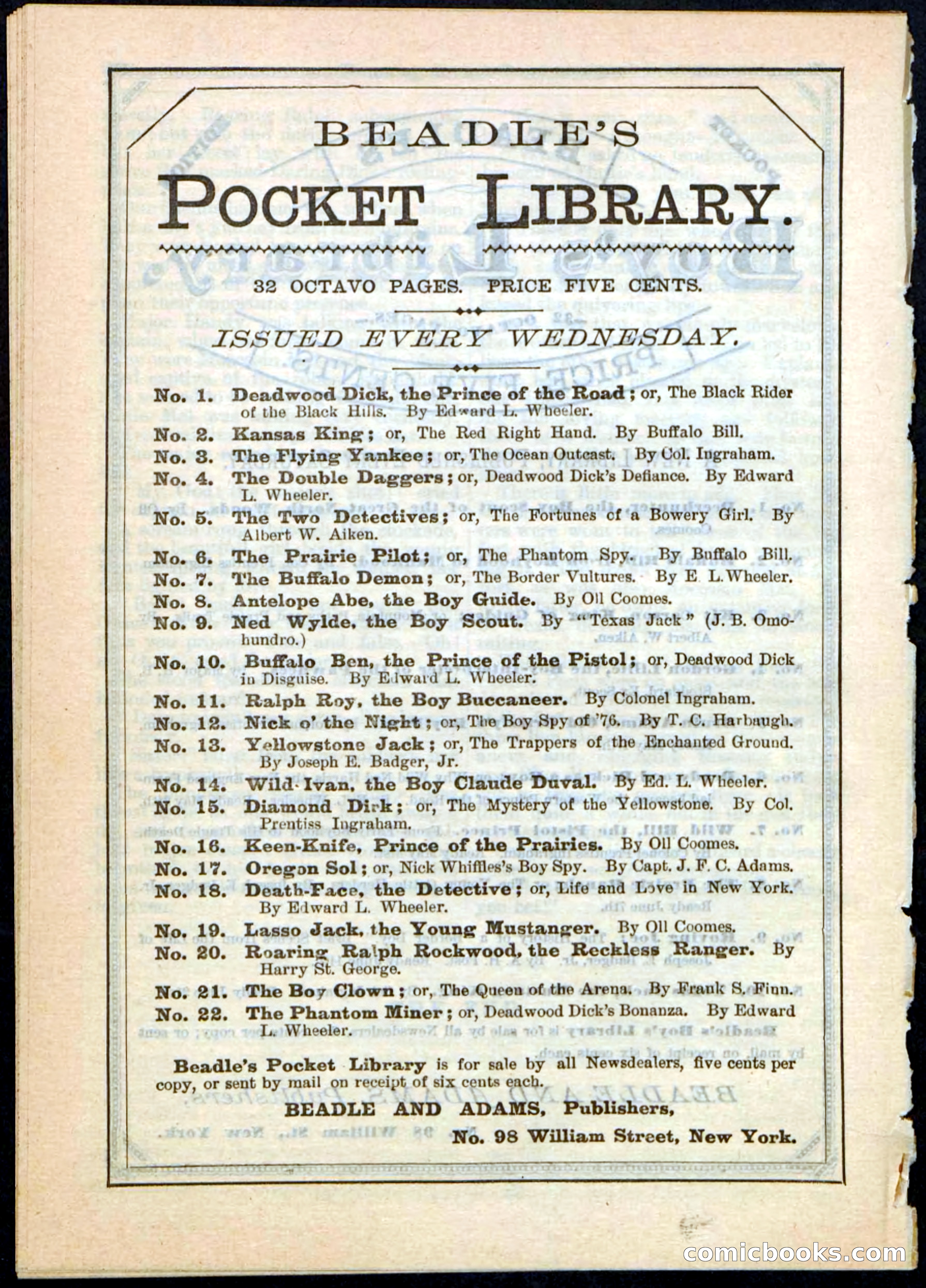Beadle's Pocket Library No. 20 — page 32 of 32
