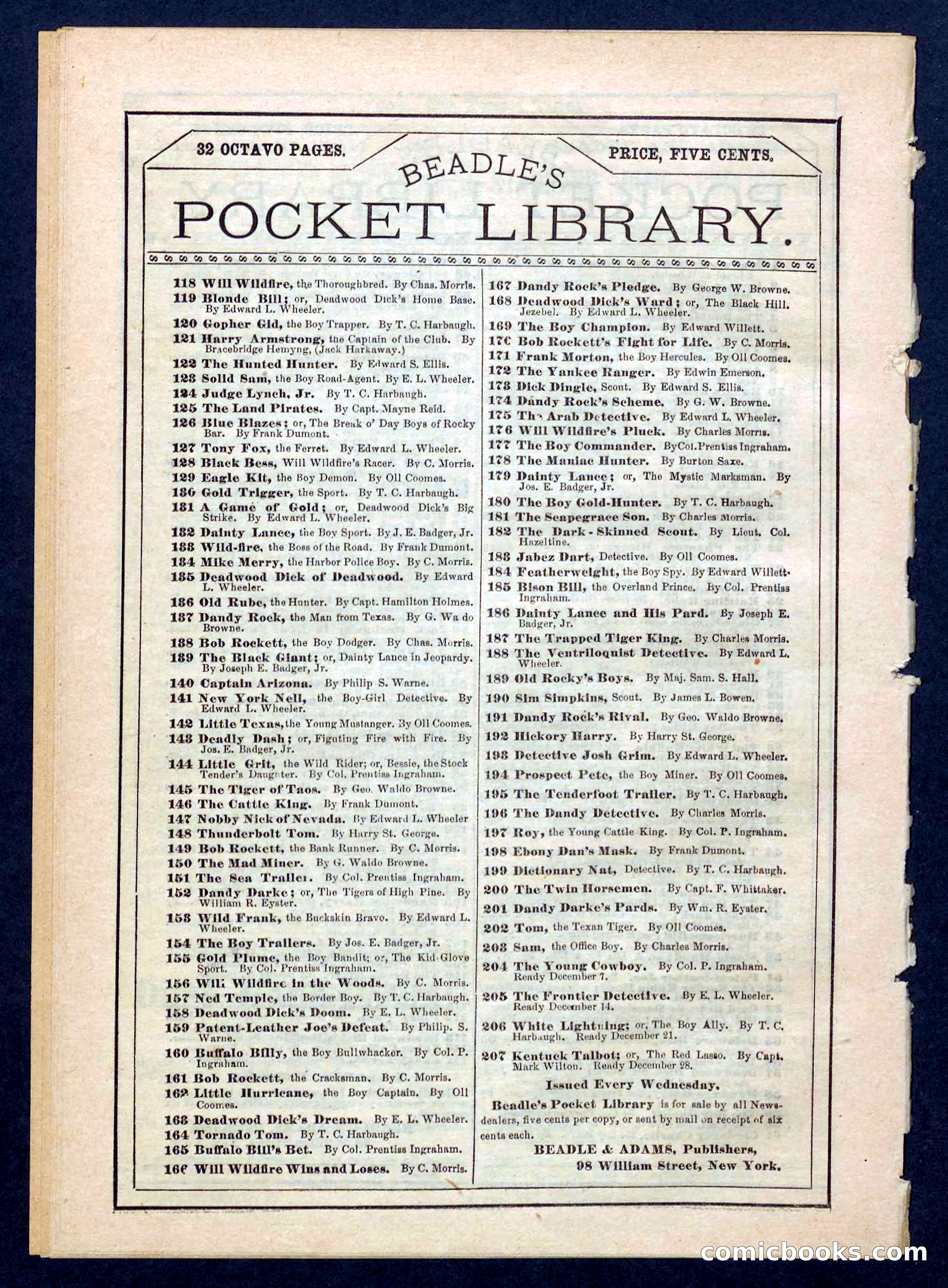Beadle's Pocket Library No. 202 — page 32 of 32