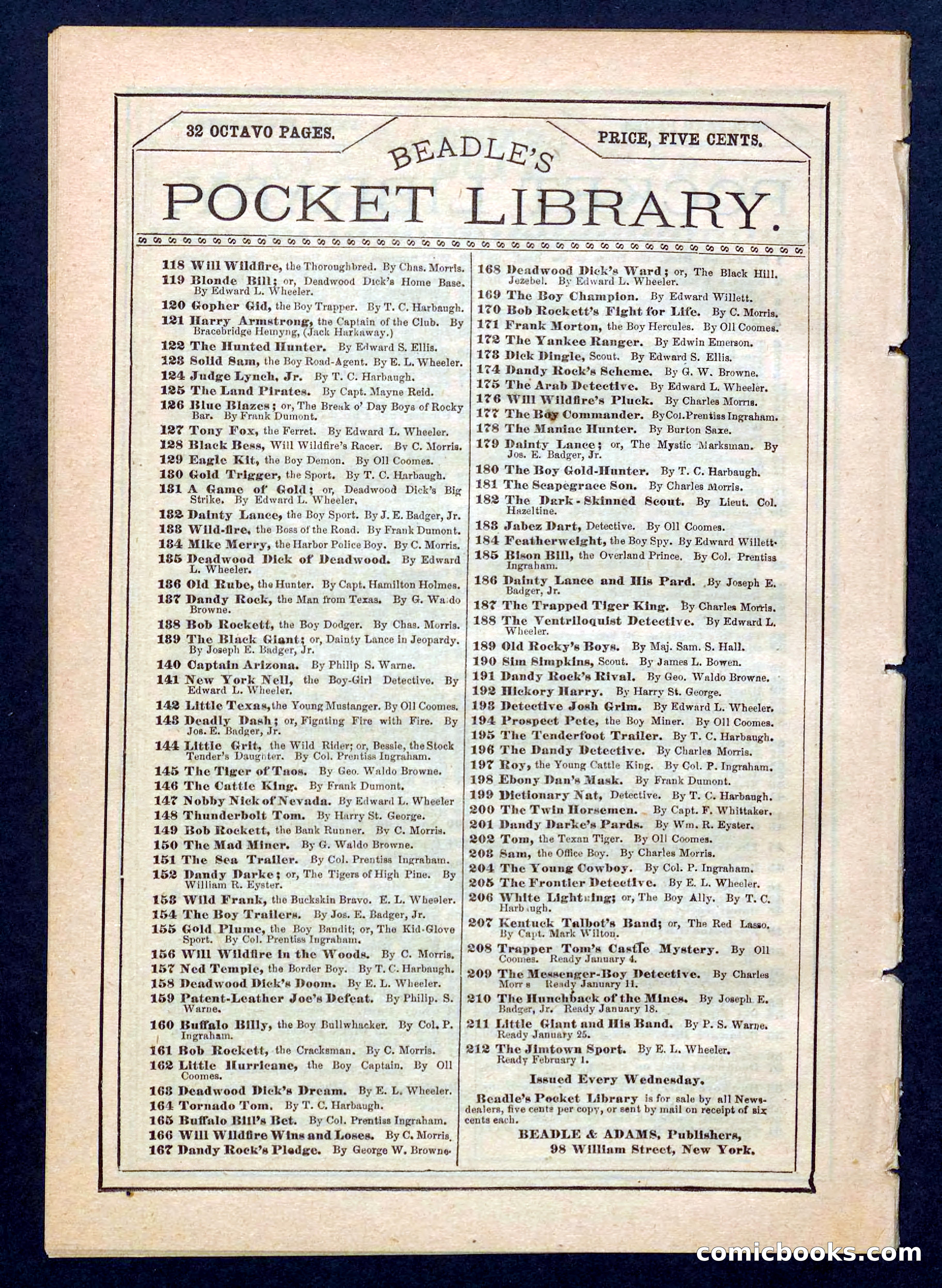 Beadle's Pocket Library No. 206 — page 32 of 32