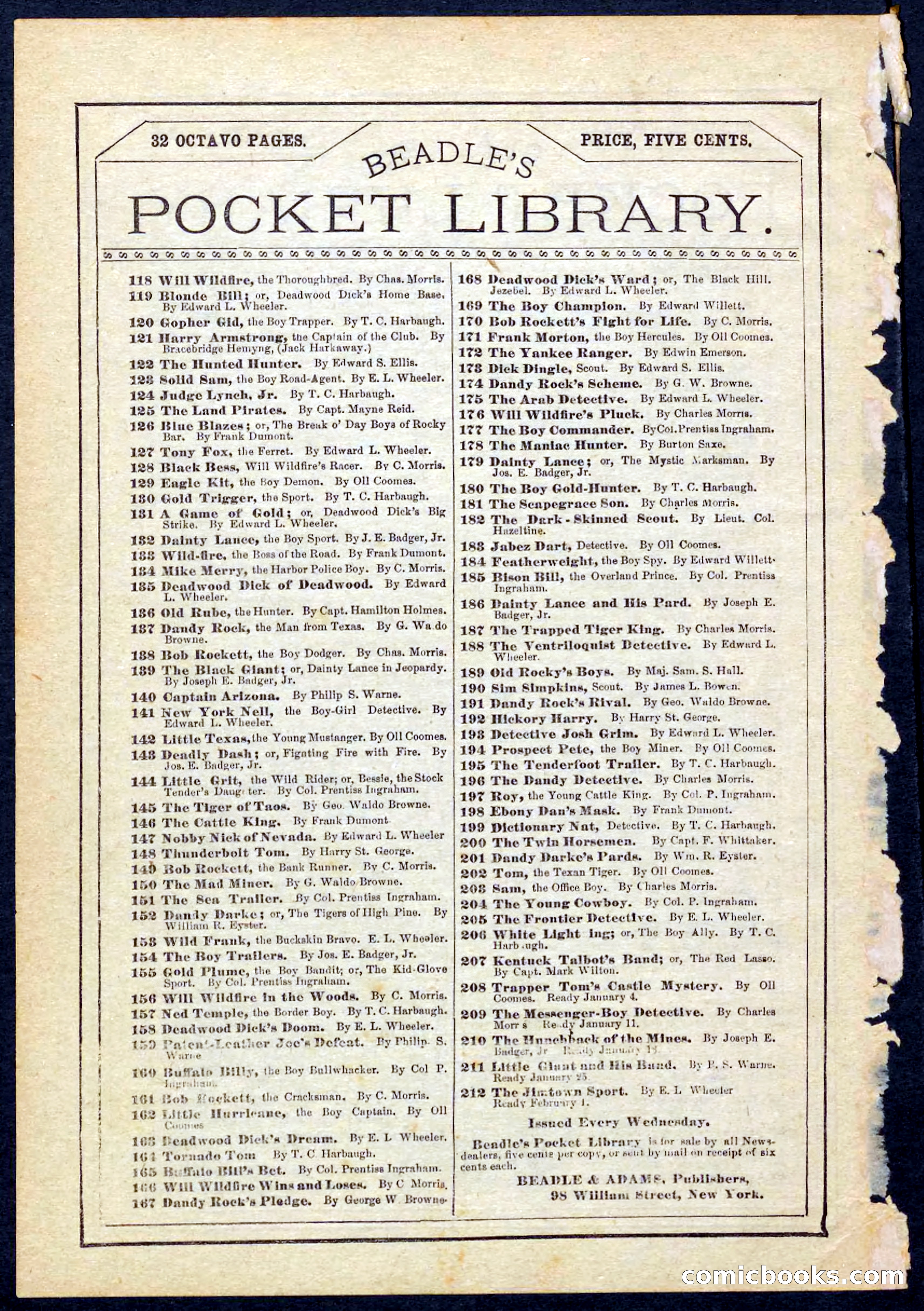 Beadle's Pocket Library No. 208 — page 32 of 32