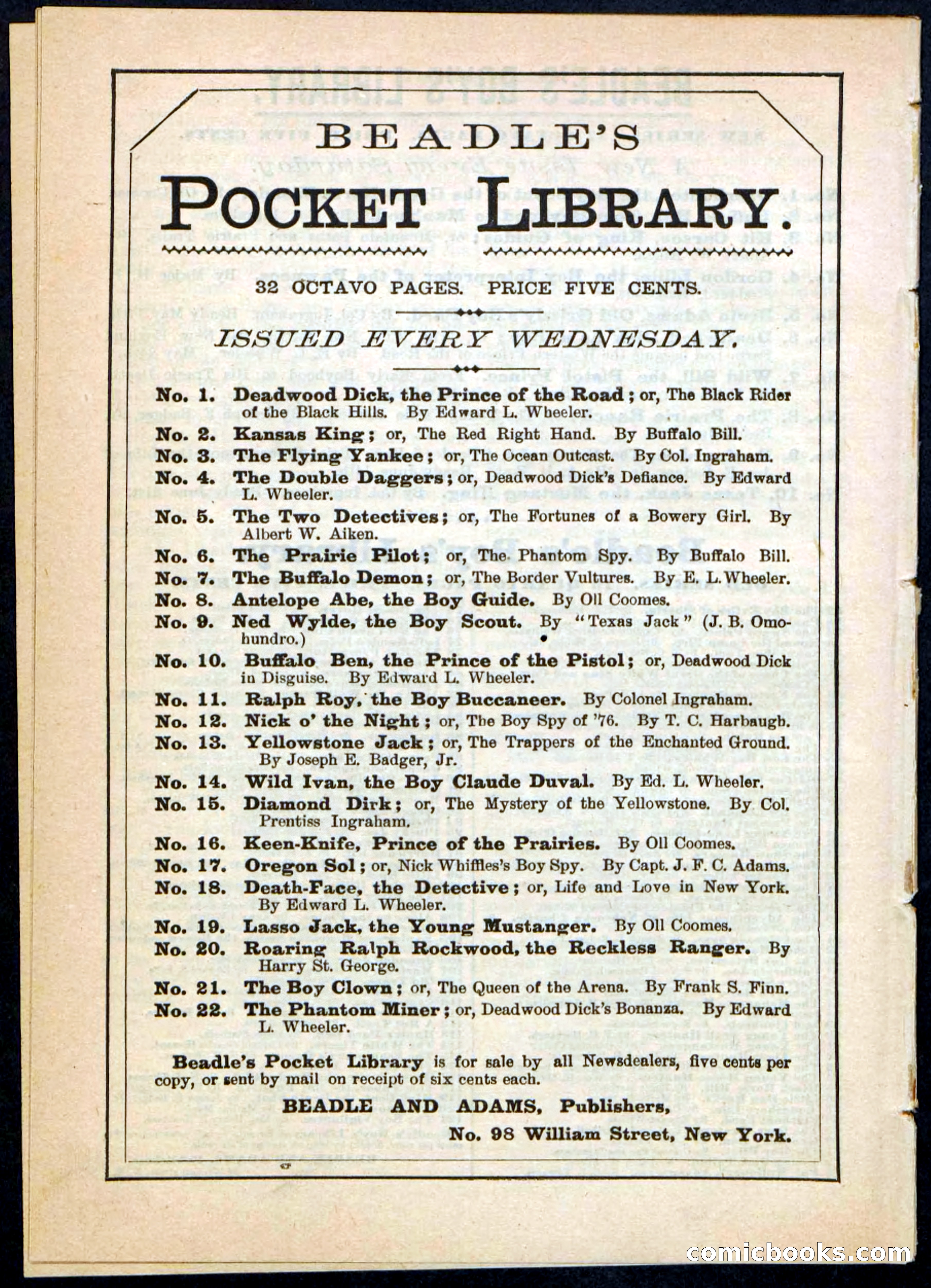 Beadle's Pocket Library, No. 21 — page 32 of 32