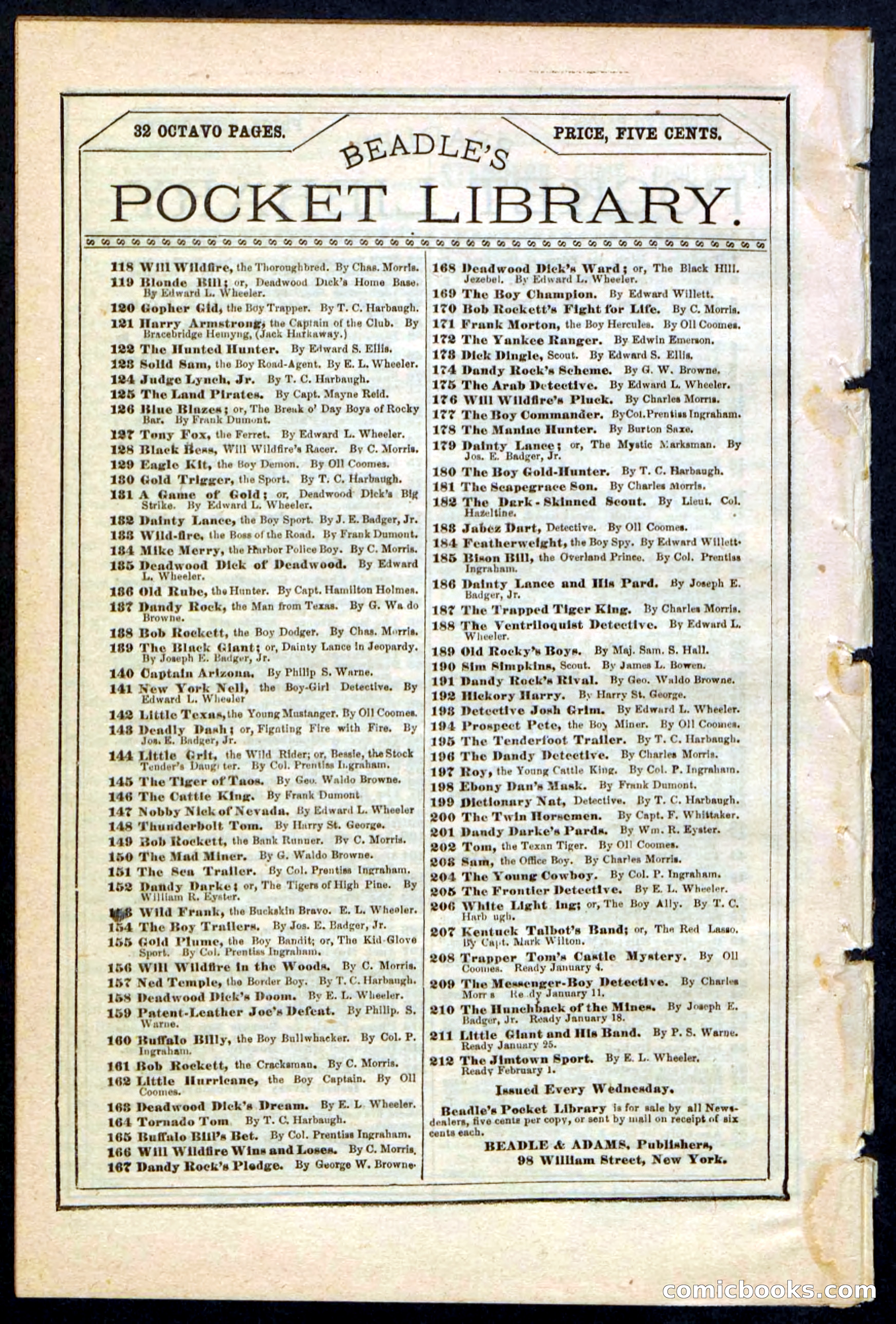 Beadle's Pocket Library No. 210 — page 32 of 32