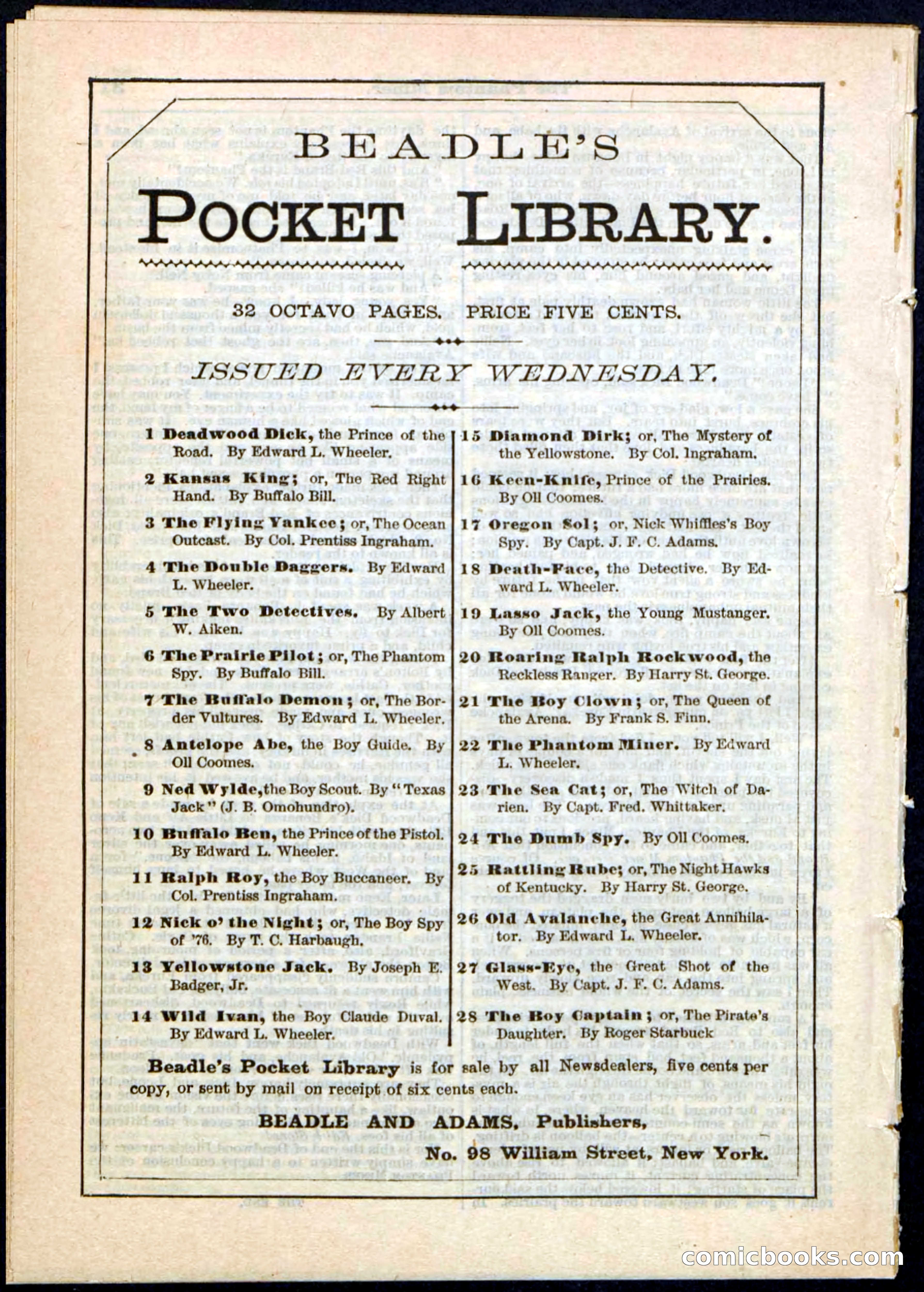 Beadle's Pocket Library No. 22 — page 32 of 32