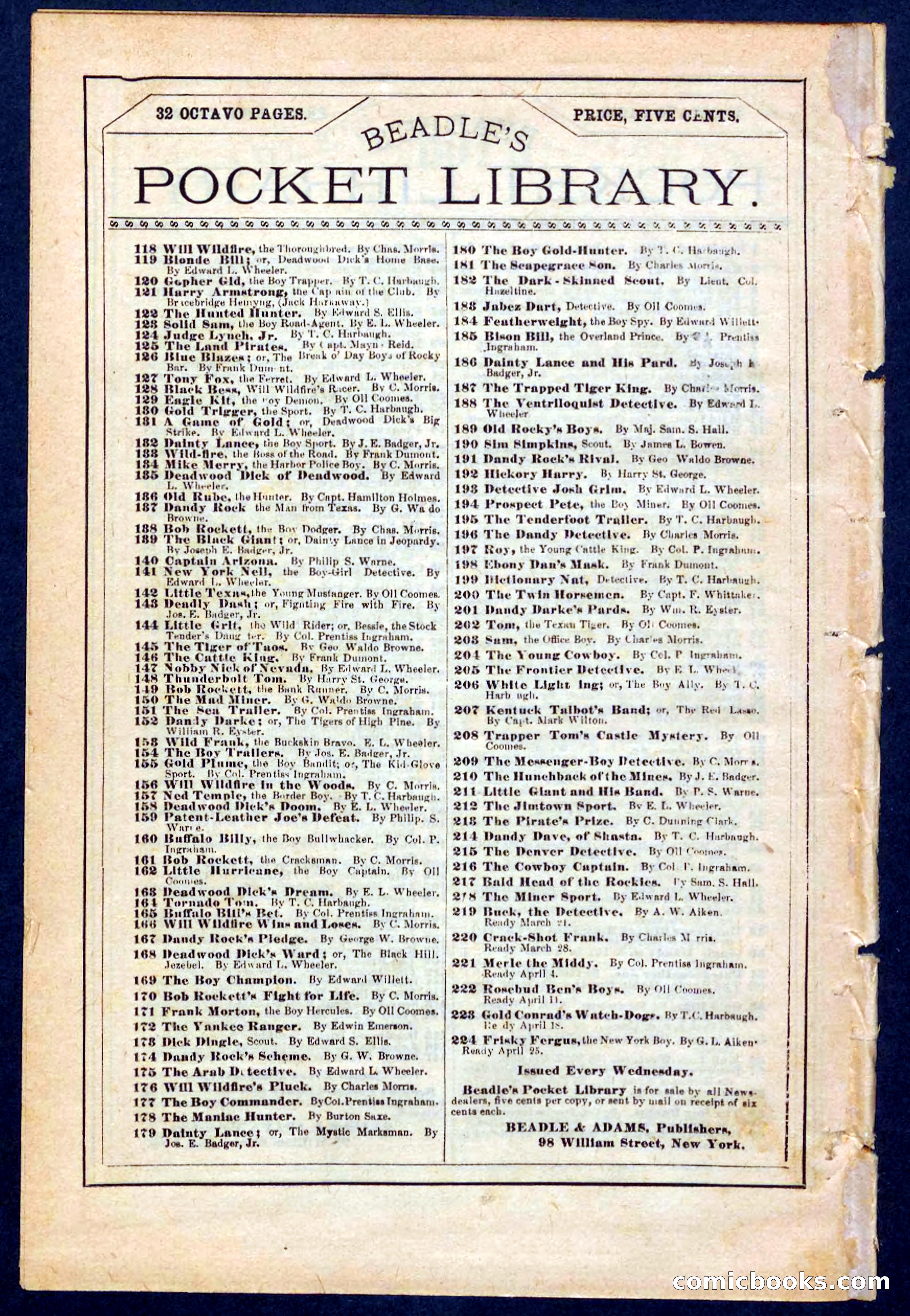 Beadle's Pocket Library No. 221 — page 32 of 32
