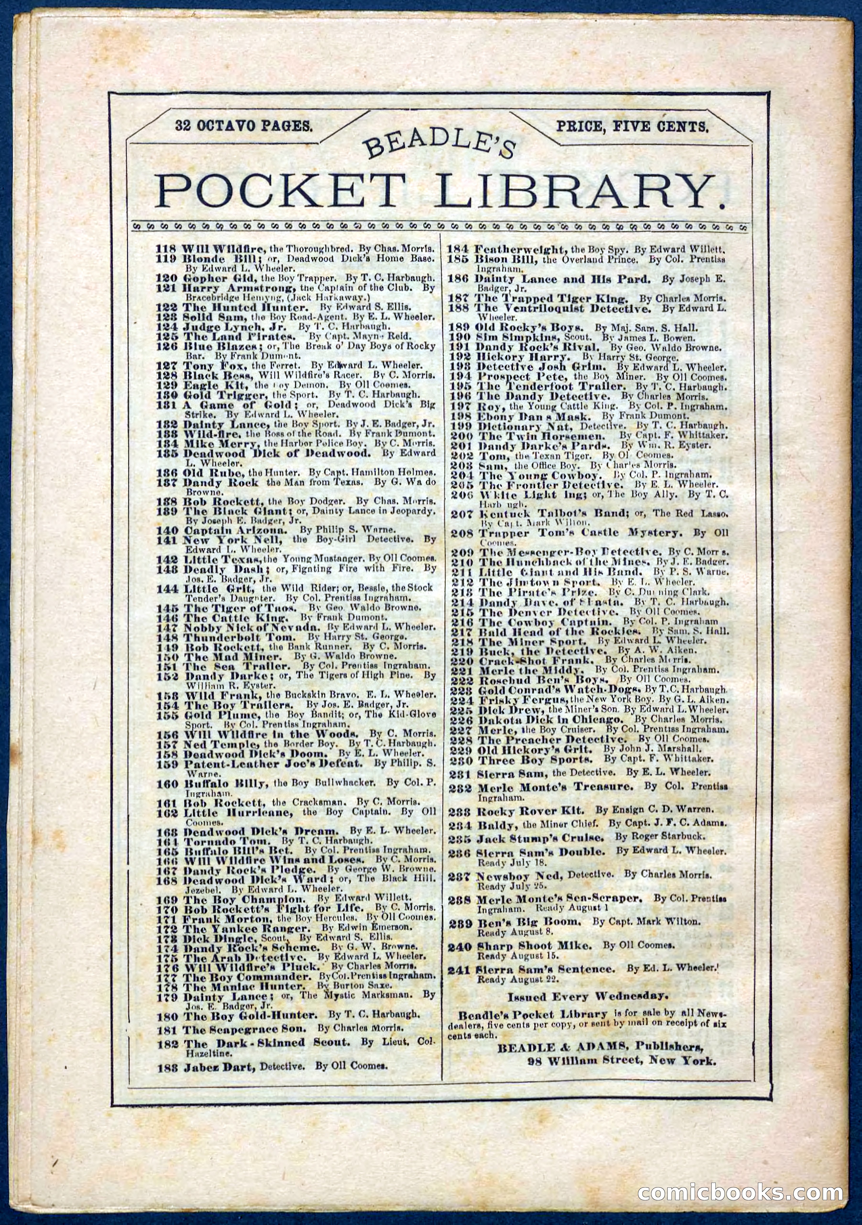 Beadle's Pocket Library No. 238 — page 32 of 32