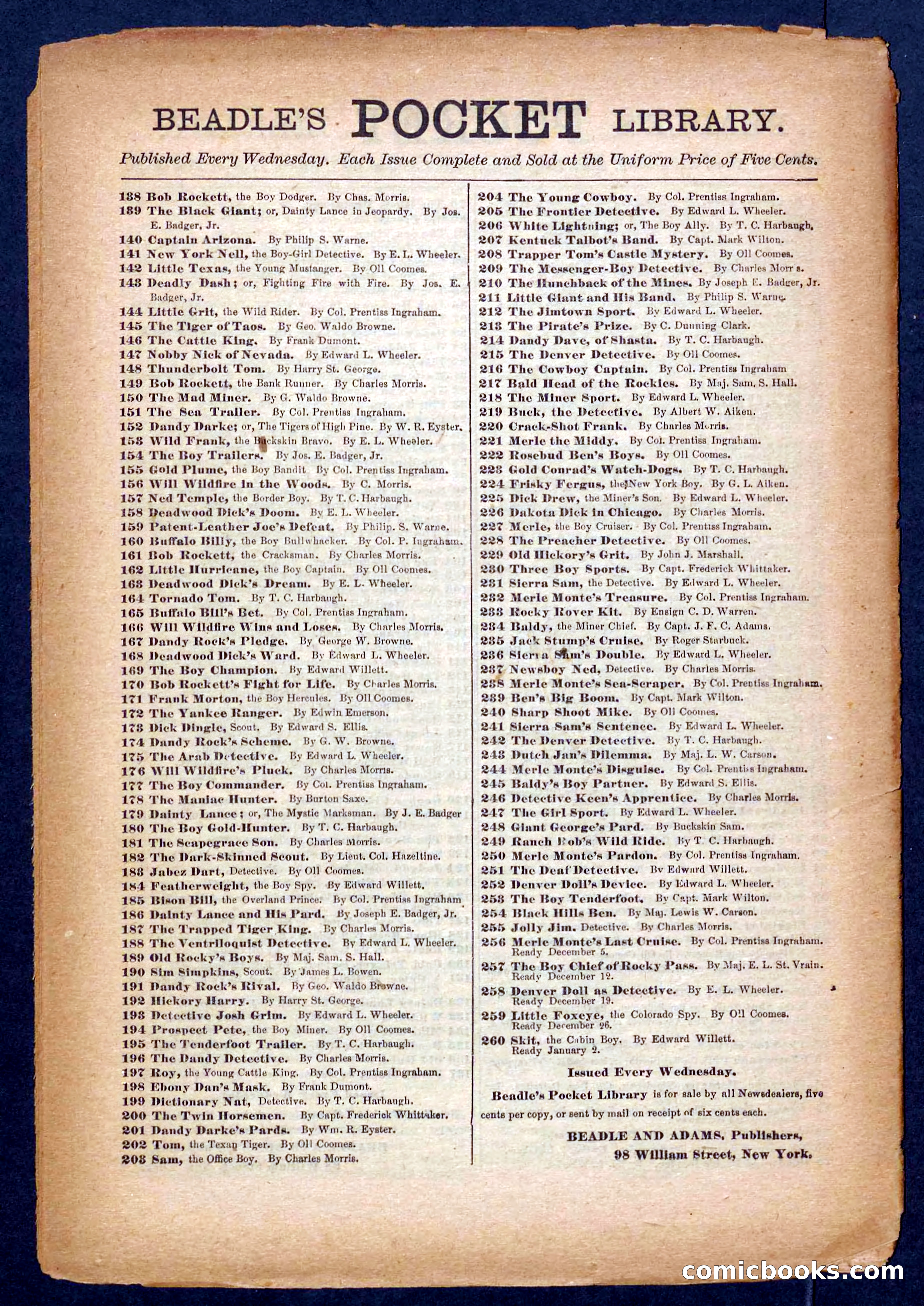 Beadle's Pocket Library No. 254 — page 32 of 32