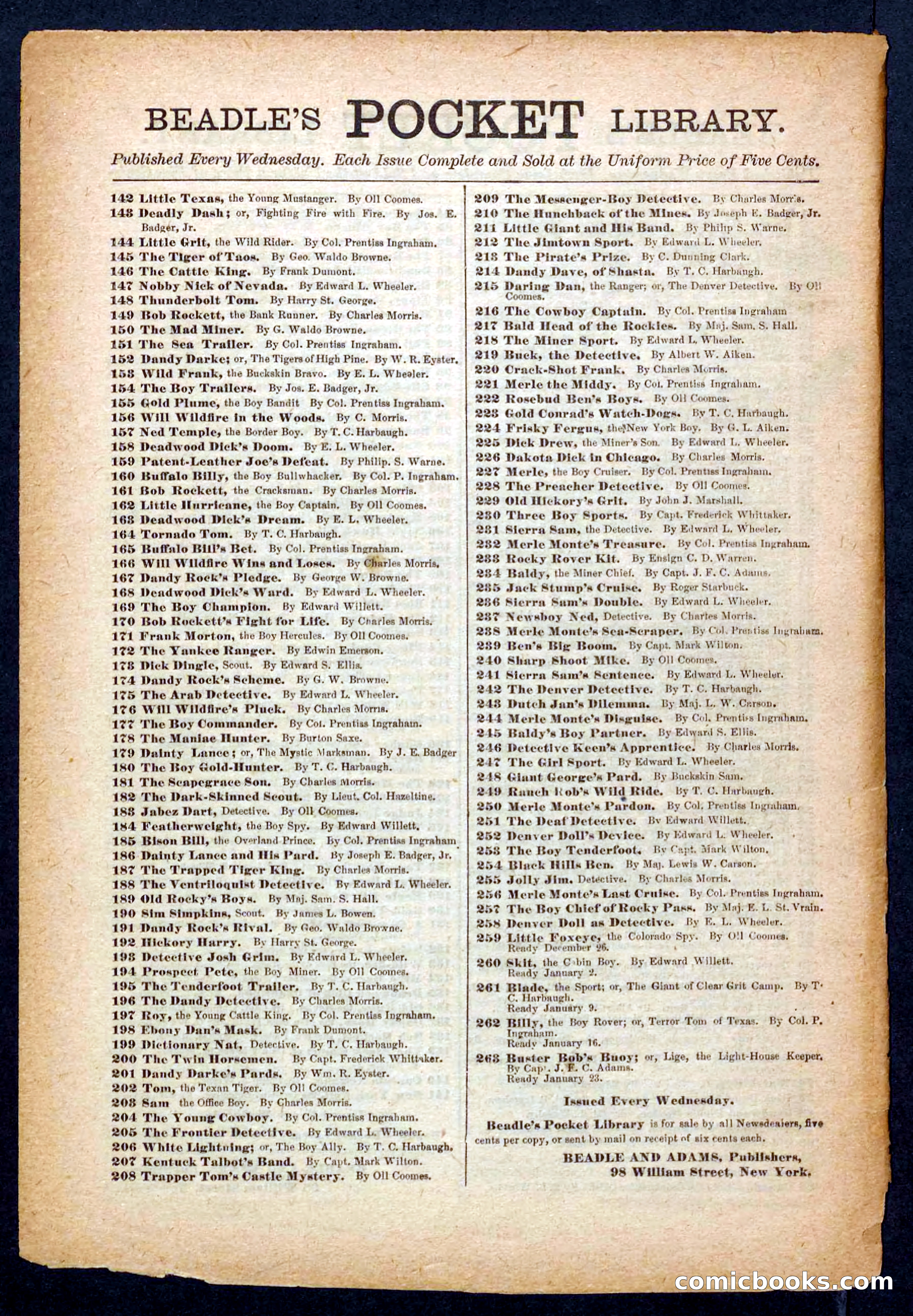 Beadle's Pocket Library No. 256 — page 32 of 32