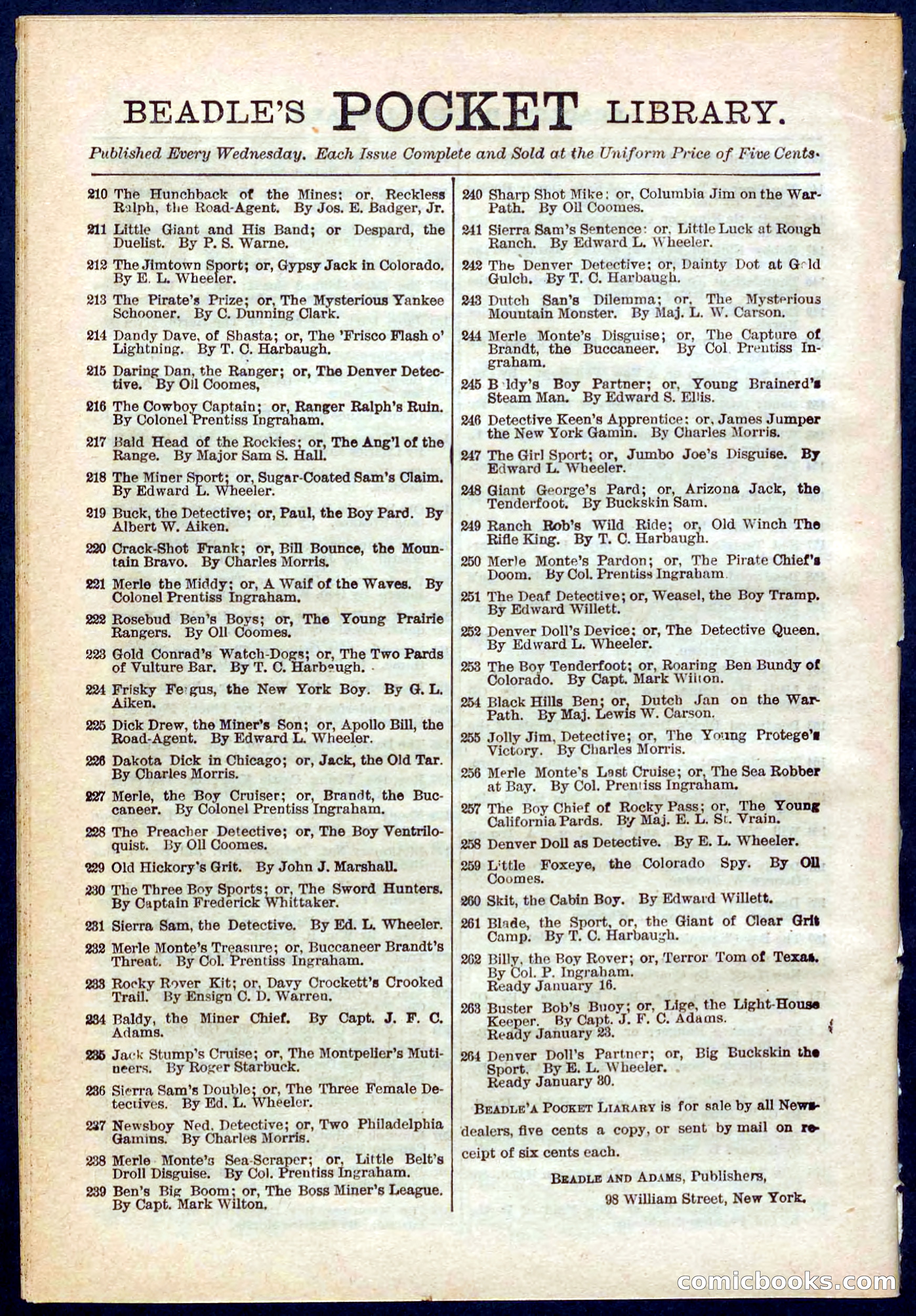 Beadle's Pocket Library No. 261 — page 32 of 32