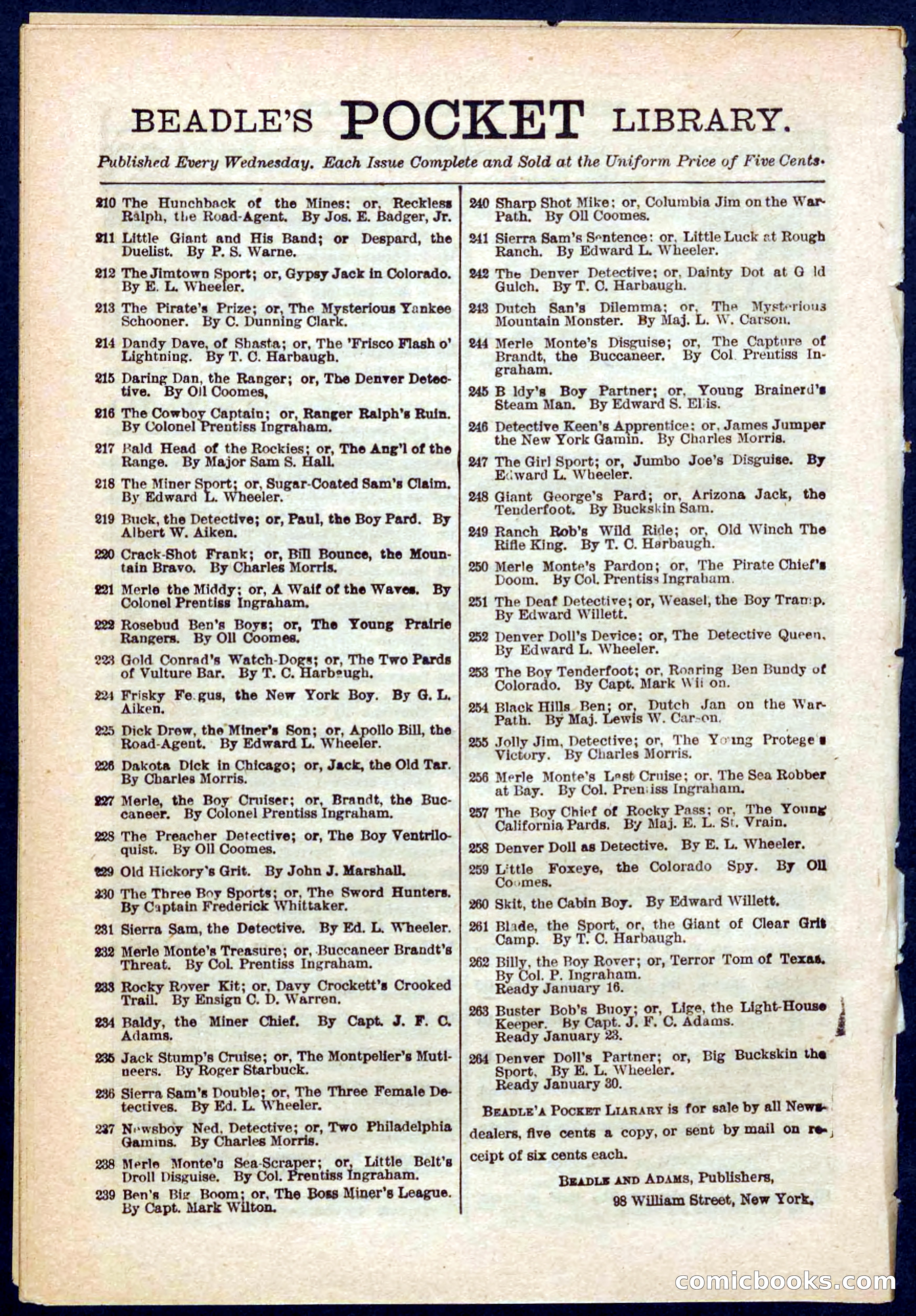 Beadle's Pocket Library No. 263 — page 32 of 32