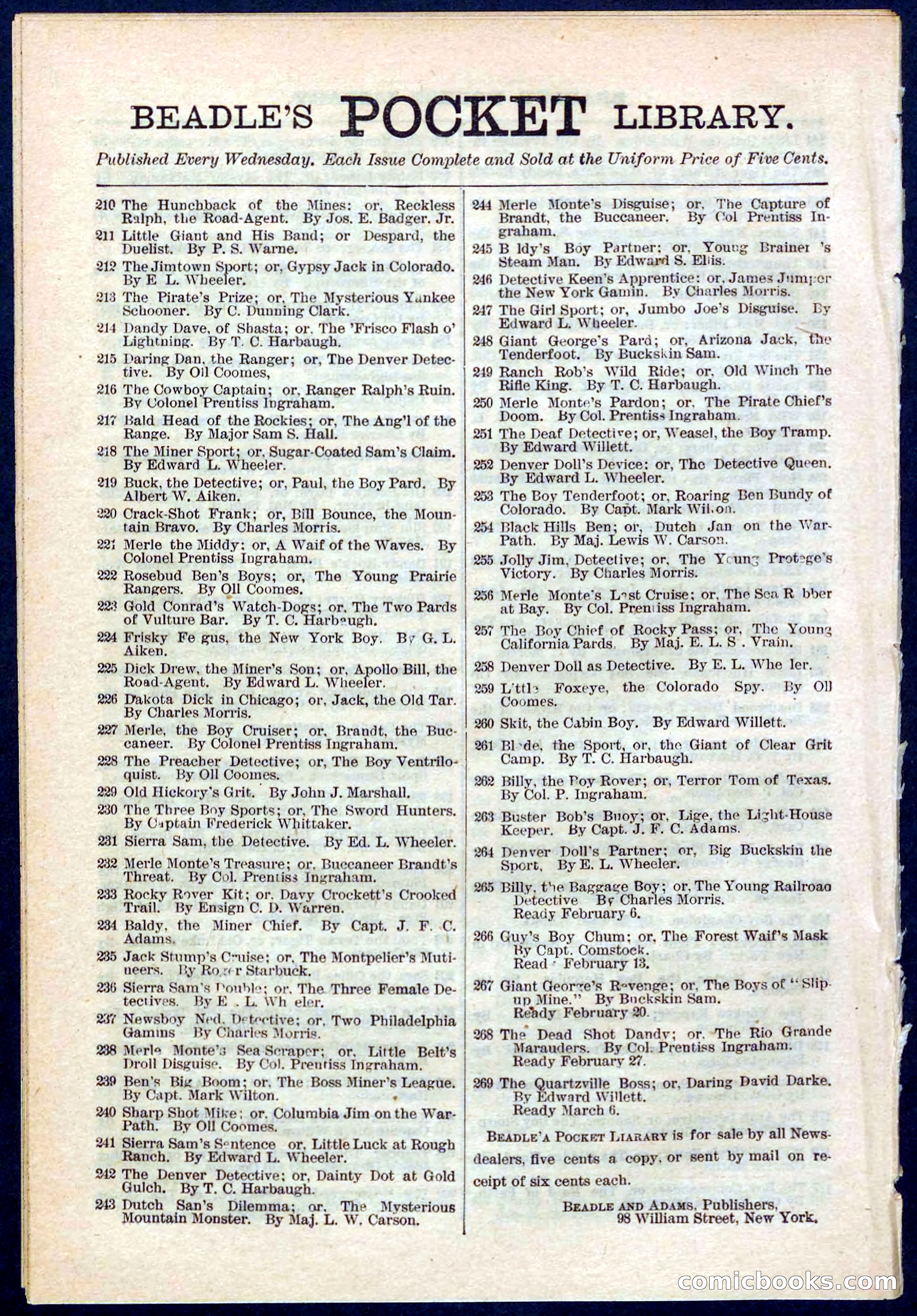 Beadle's Pocket Library No. 264 — page 32 of 32