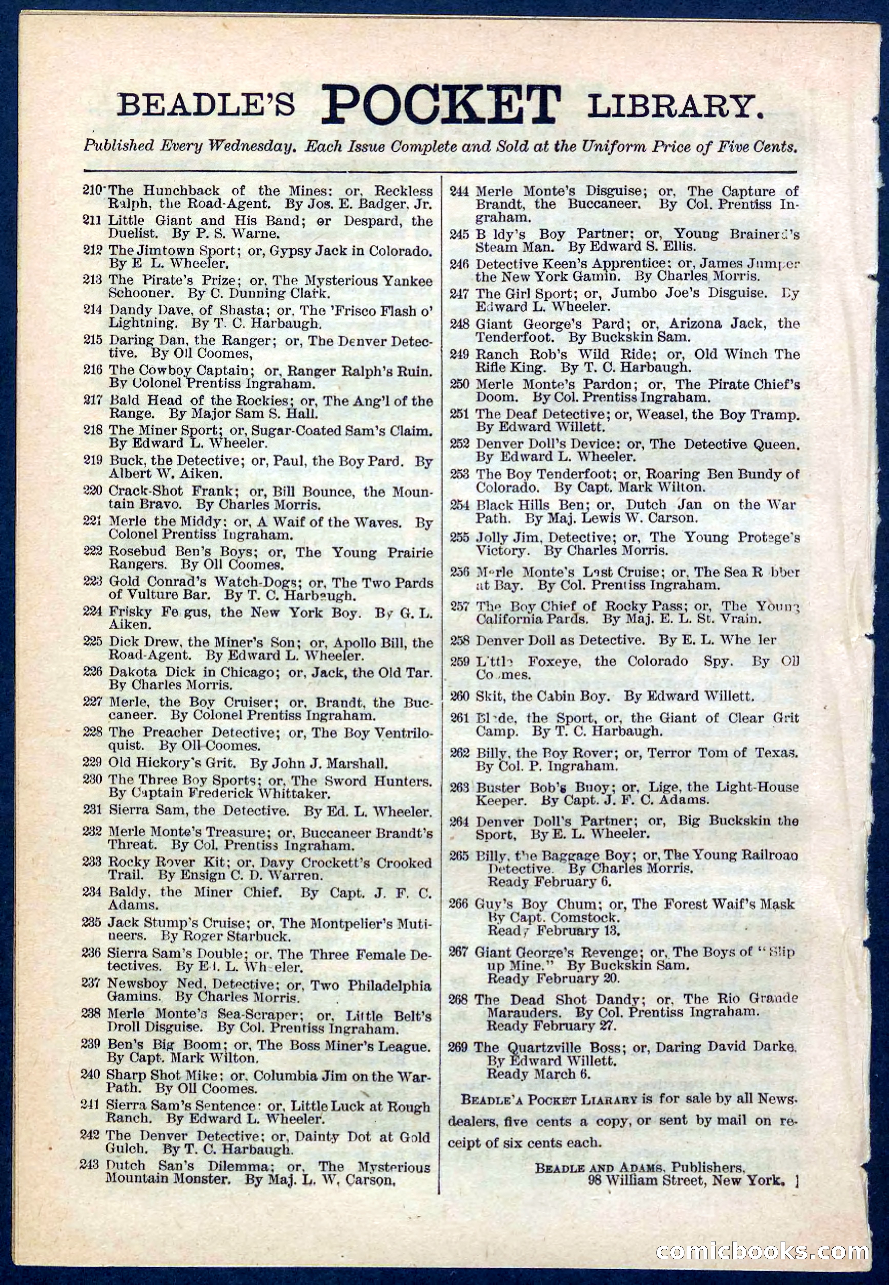 Beadle's Pocket Library No. 266 — page 32 of 32