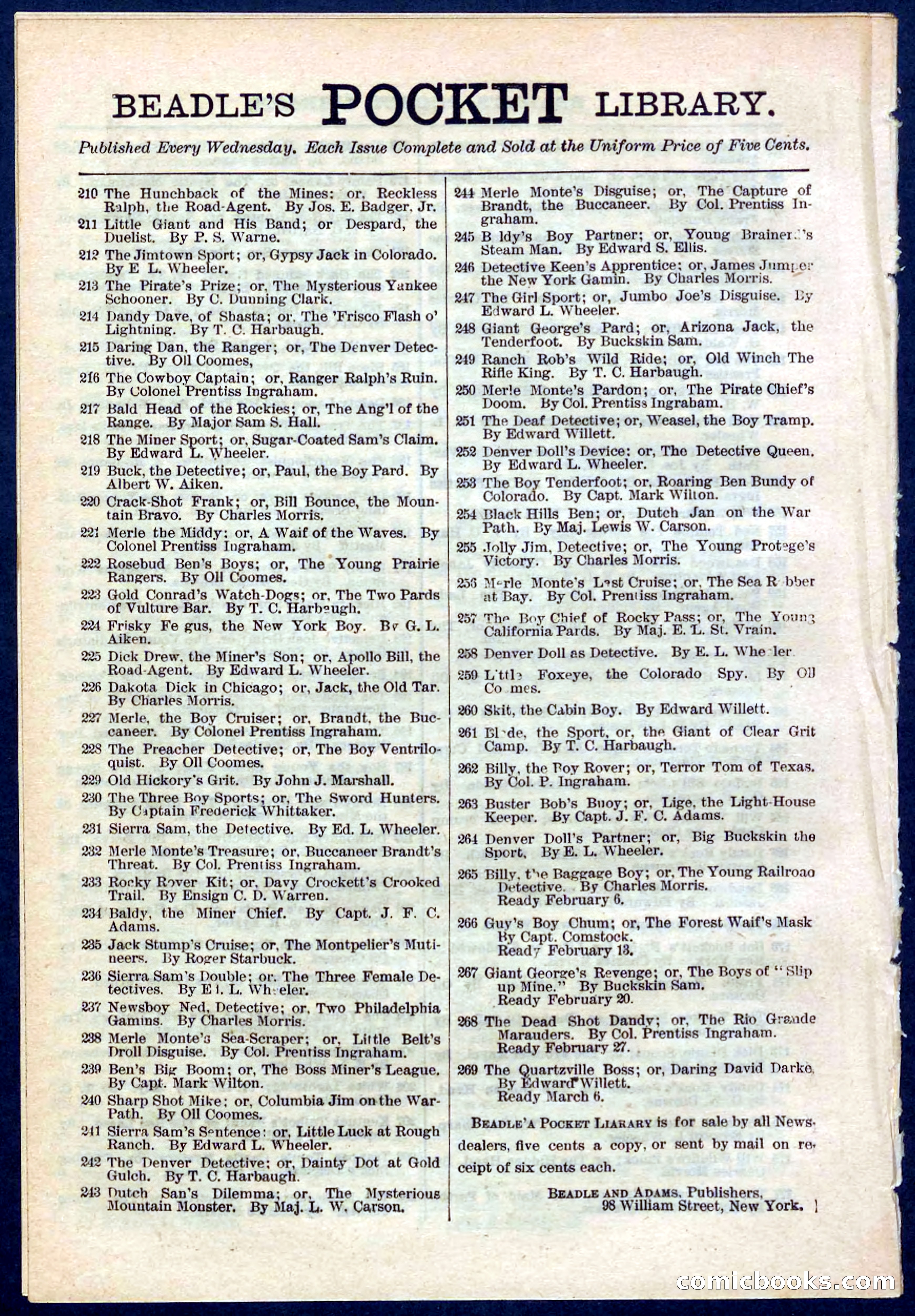 Beadle's Pocket Library No. 267 — page 32 of 32