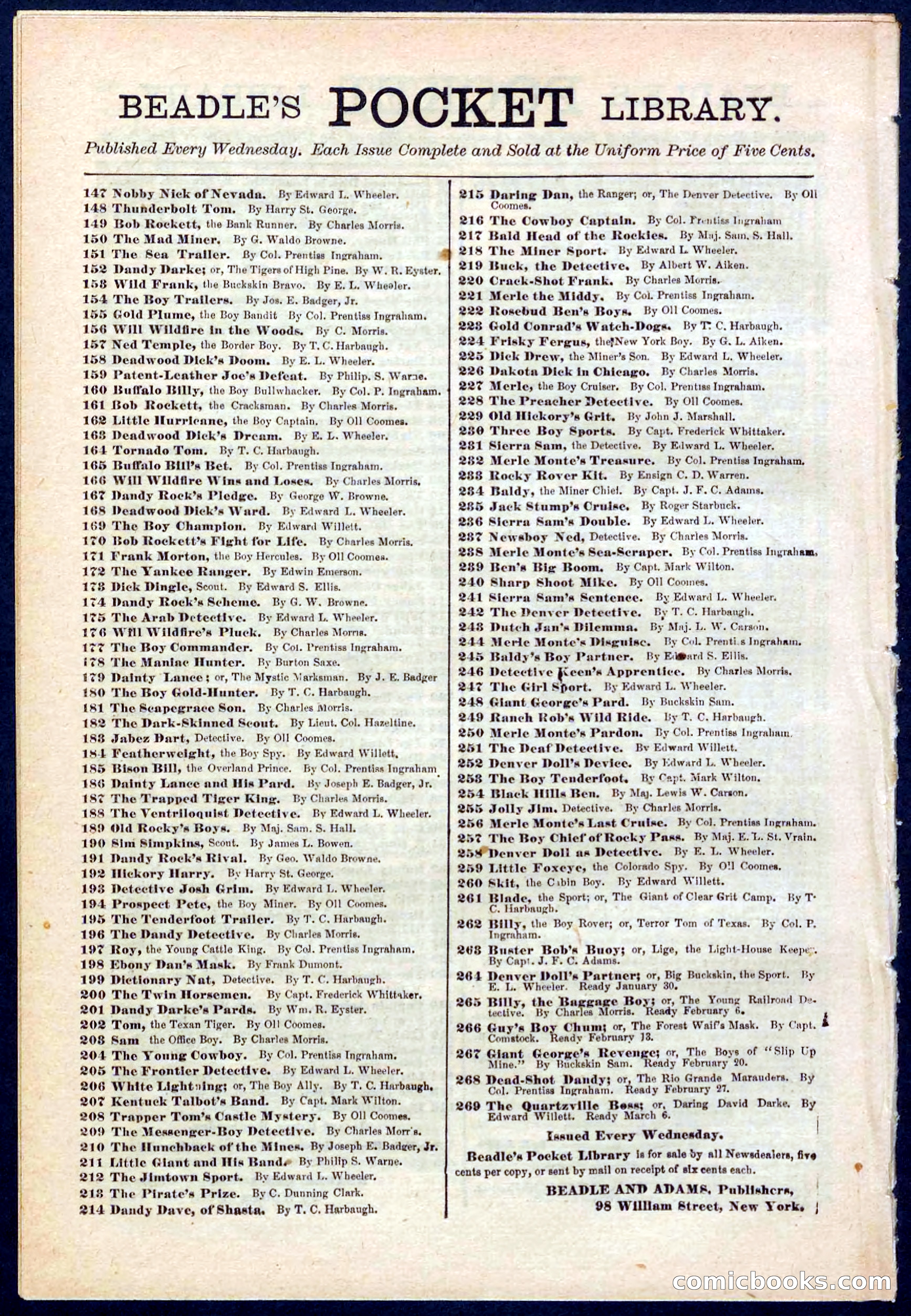 Beadle's Pocket Library No. 268 — page 32 of 32