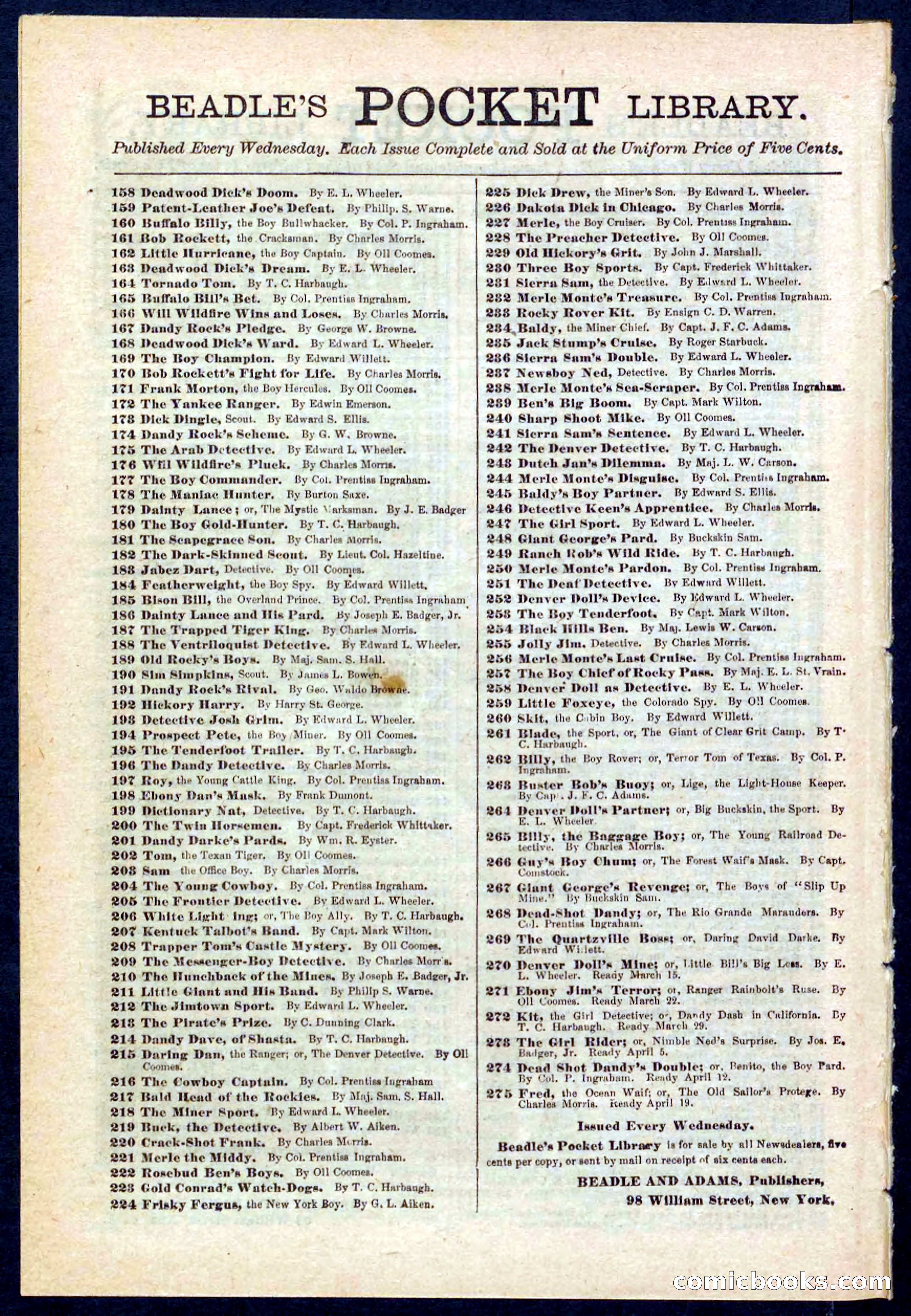 Beadle's Pocket Library No. 272 — page 32 of 32