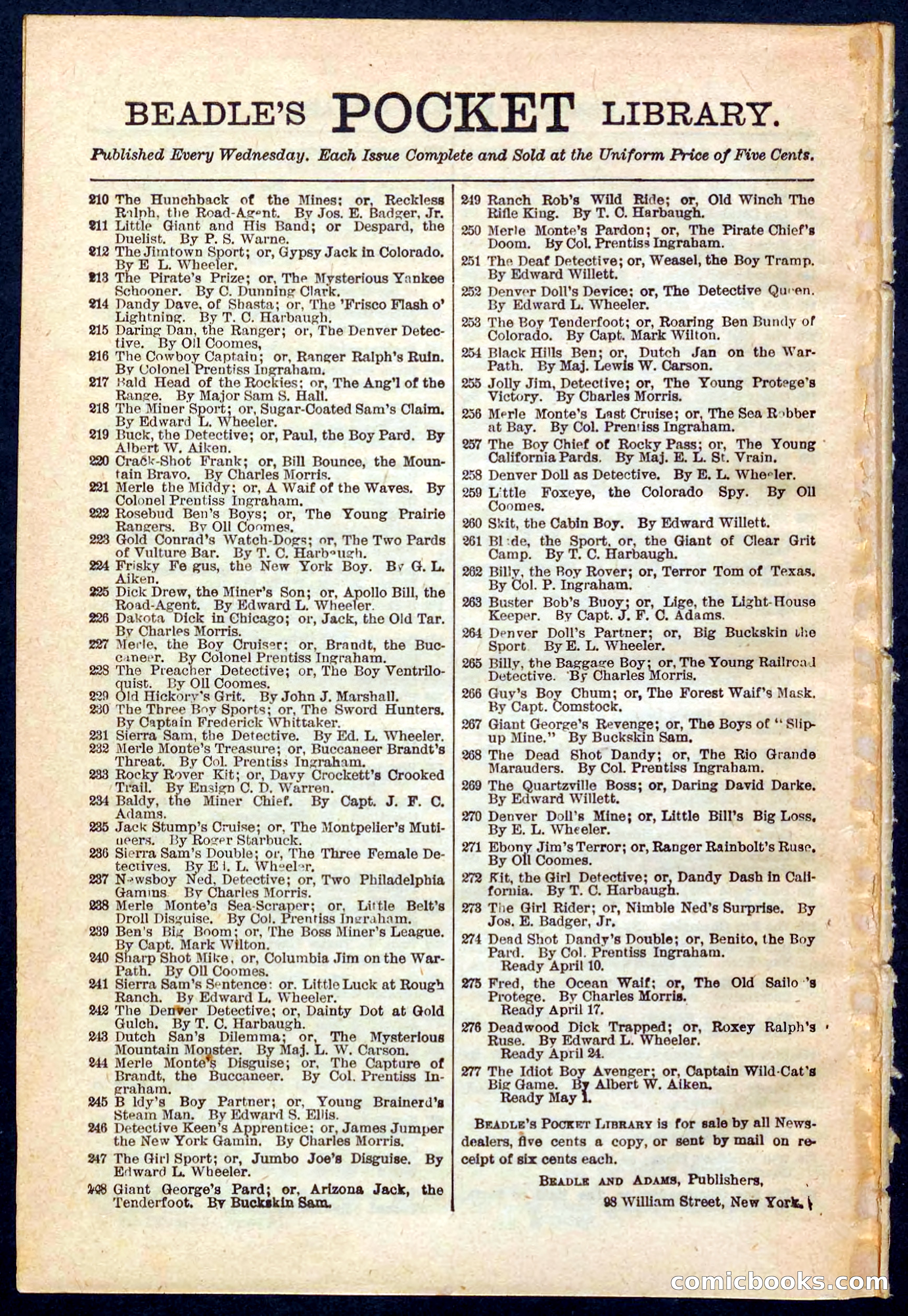 Beadle's Pocket Library No. 273 — page 32 of 32