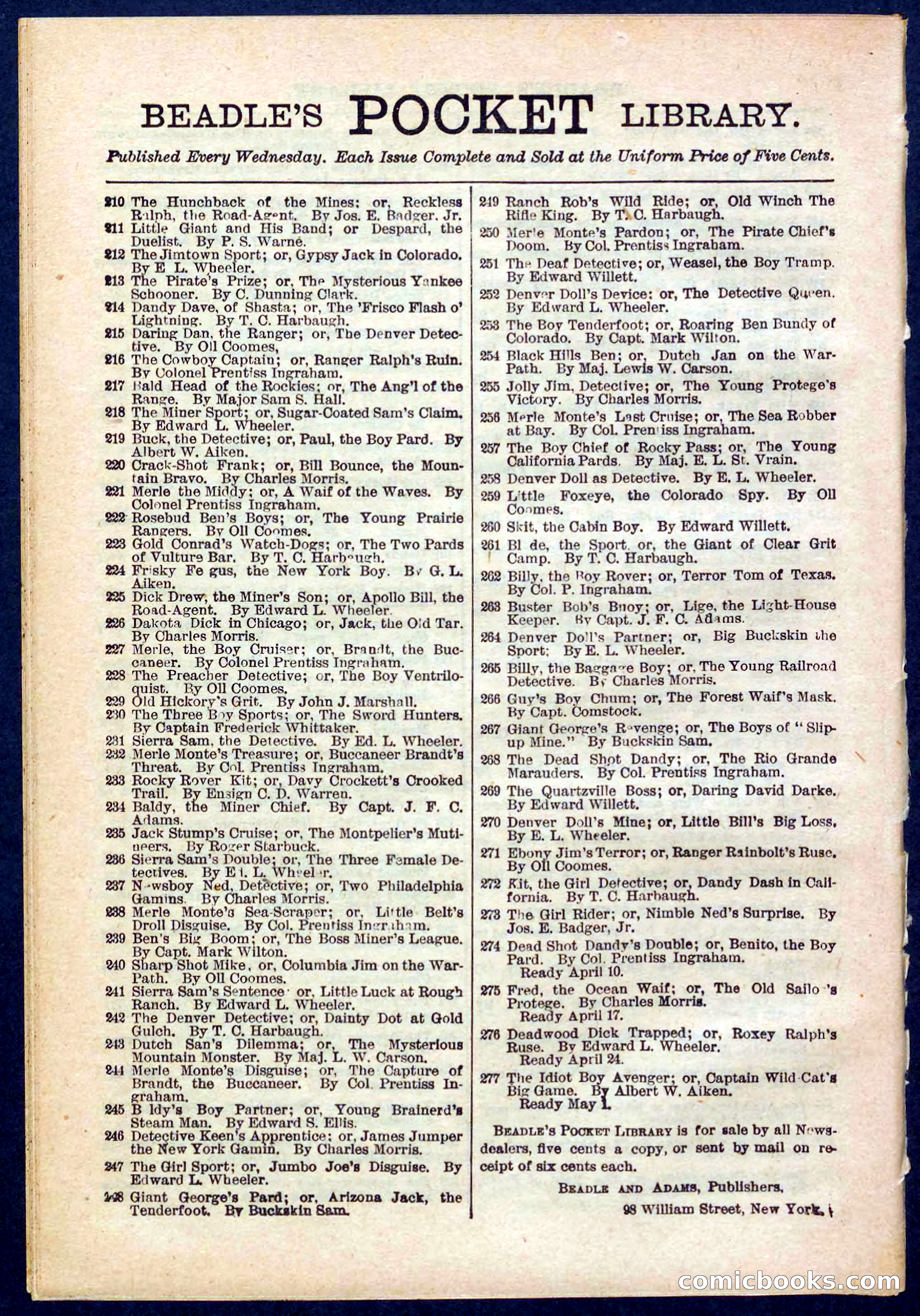 Beadle's Pocket Library No. 274 — page 32 of 32