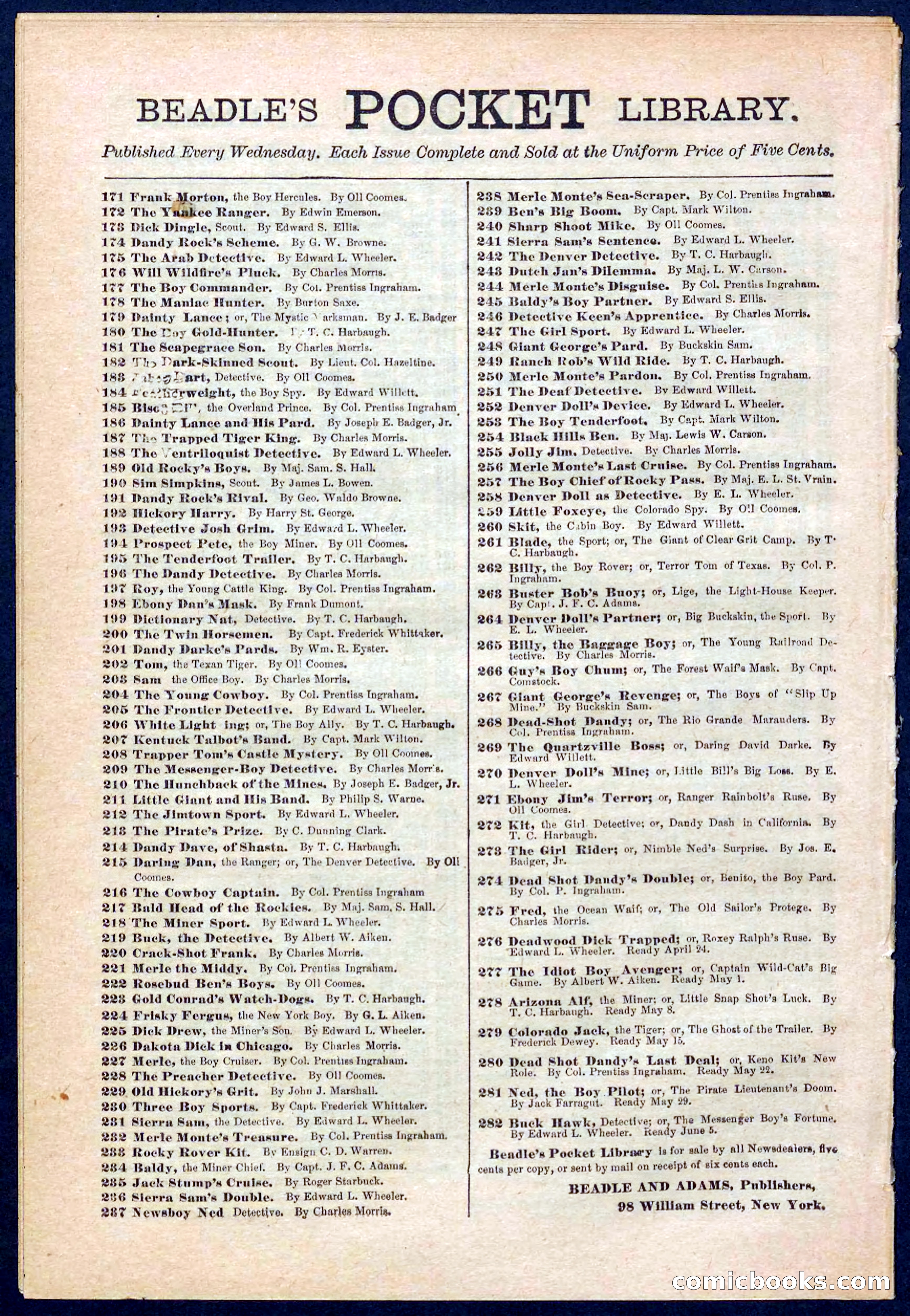 Beadle's Pocket Library No. 276 — page 32 of 32