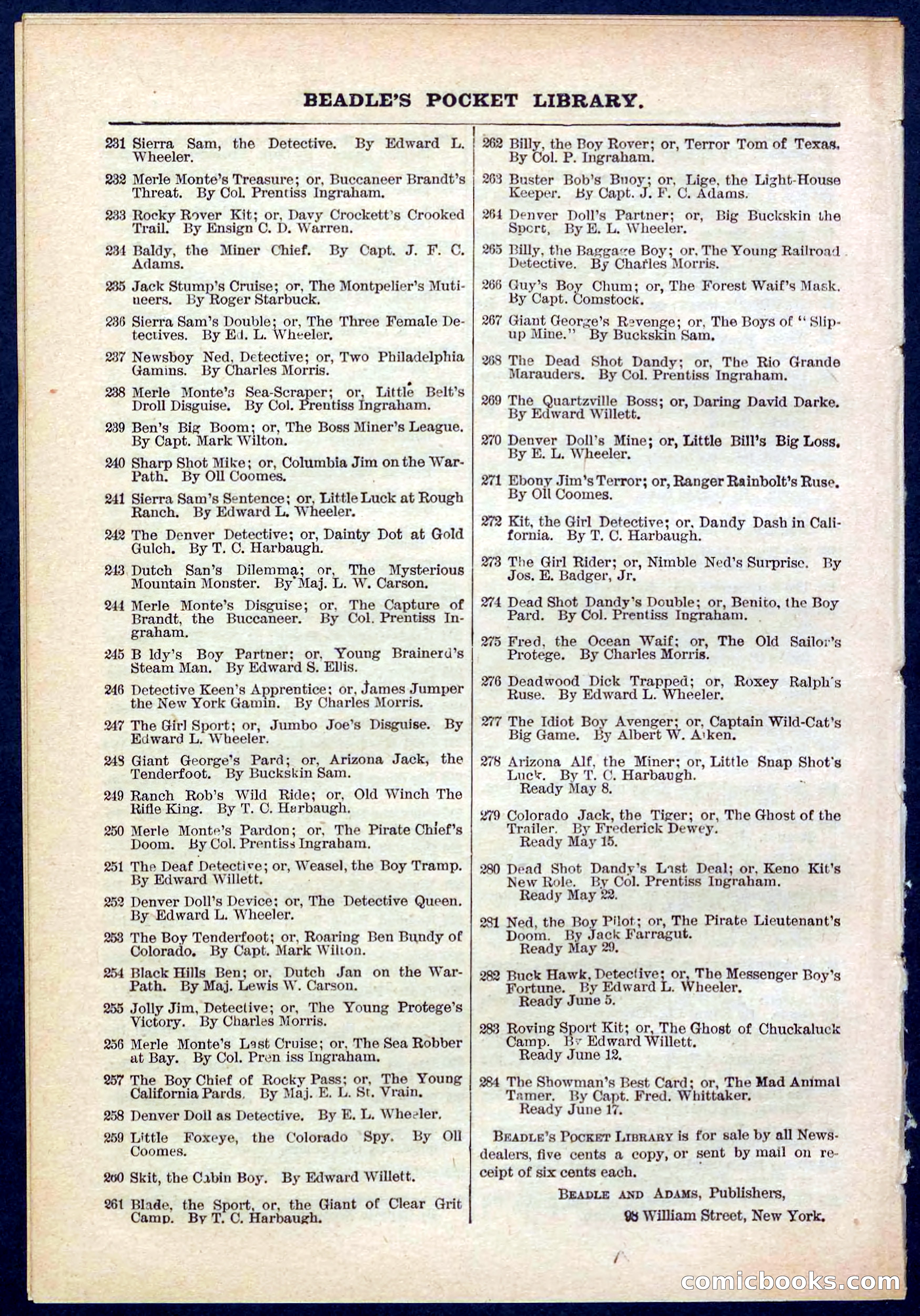 Beadle's Pocket Library No. 279: Colorado Jack the Tiger — page 32 of 32