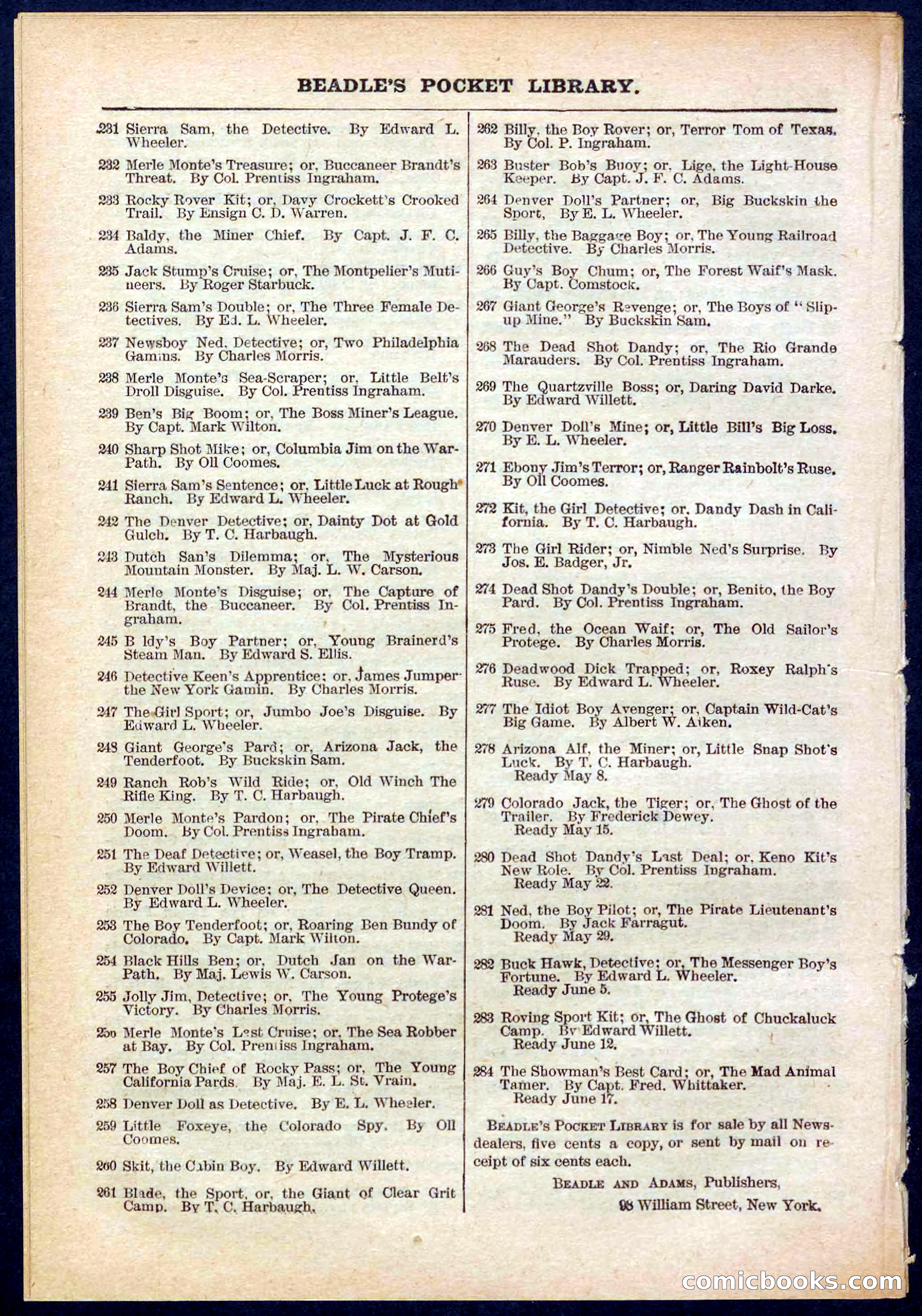 Beadle's Pocket Library No. 280 — page 32 of 32