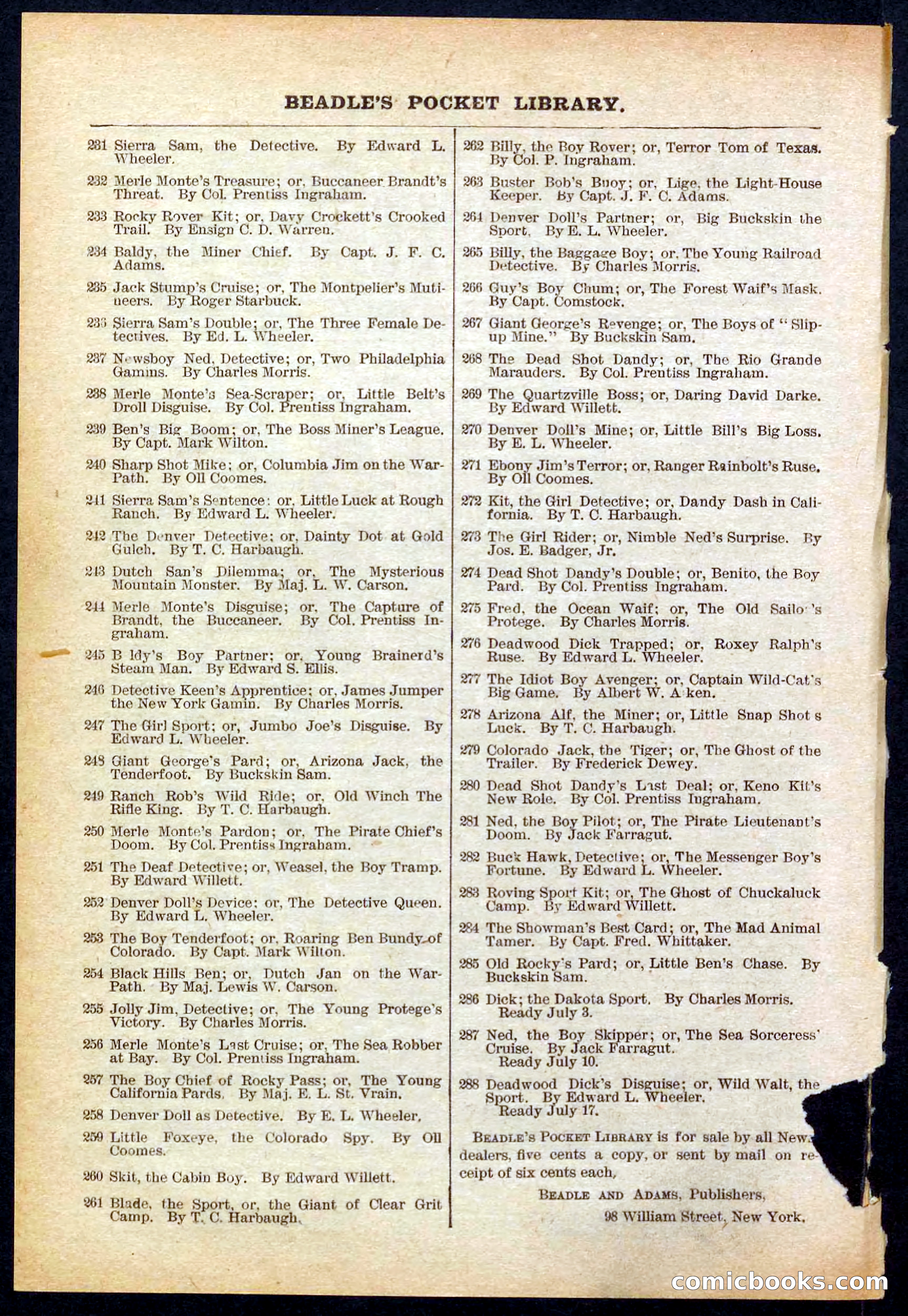 Beadle's Pocket Library No. 281 — page 32 of 32