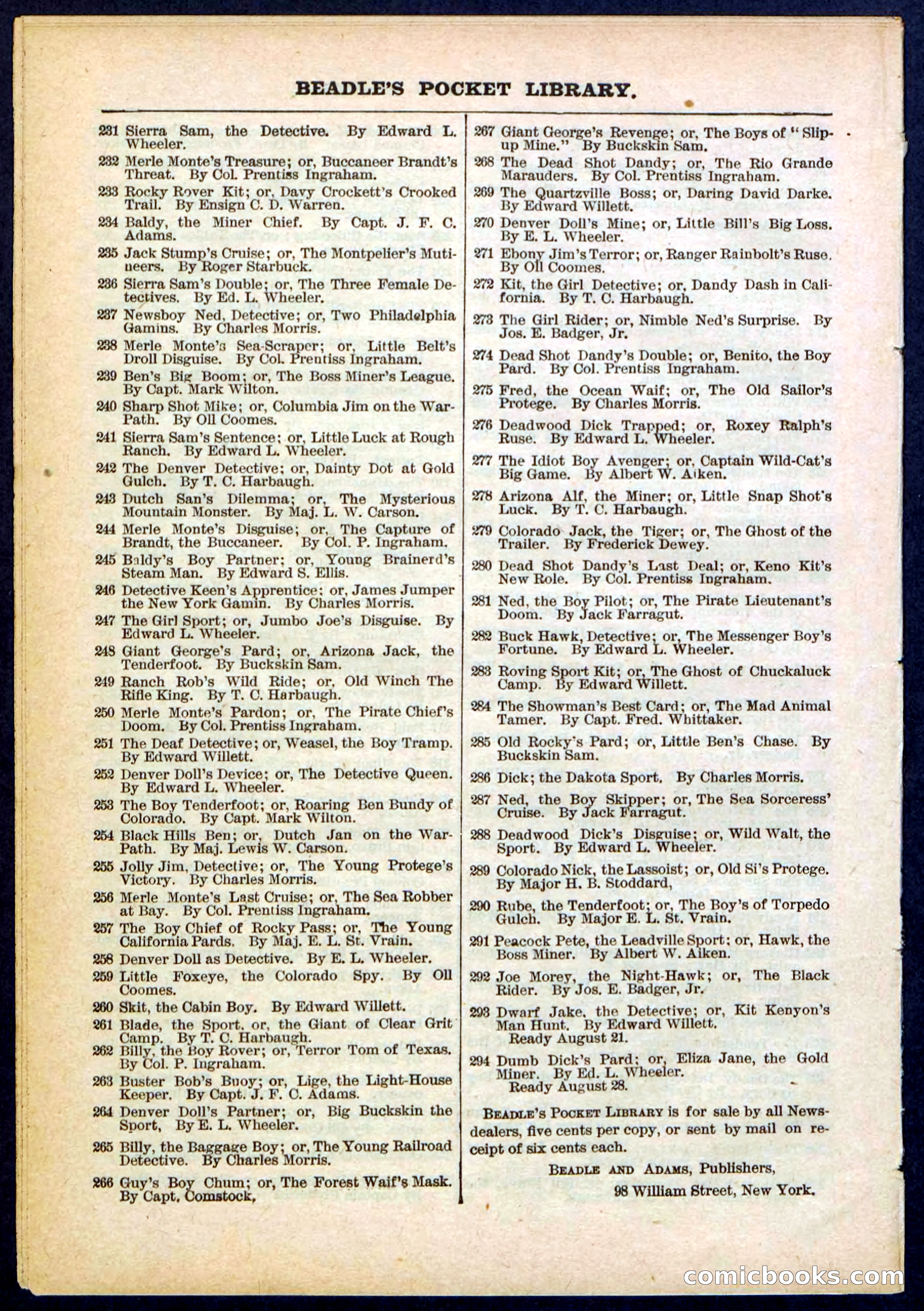 Beadle's Pocket Library No. 289 — page 32 of 32