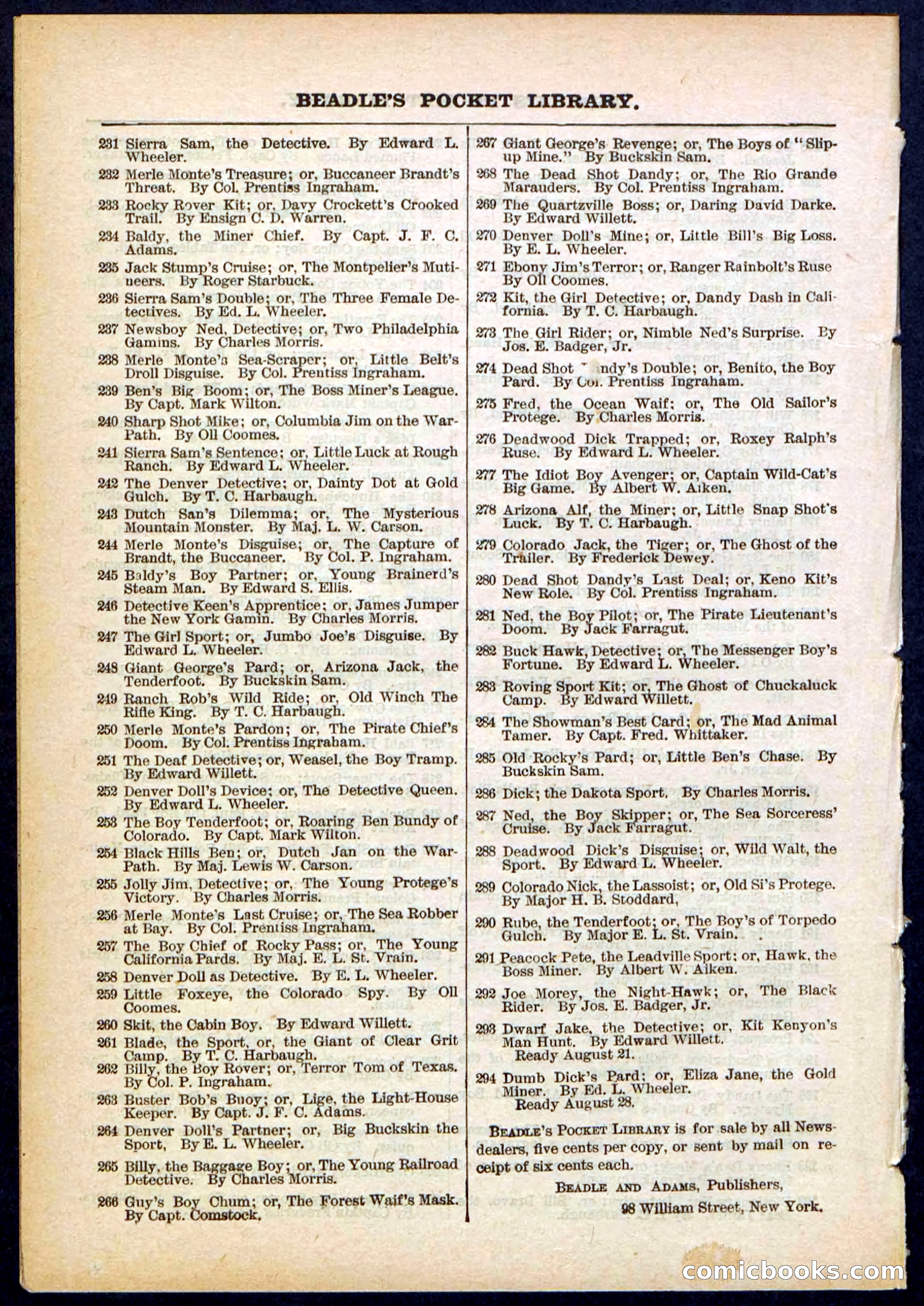 Beadle's Pocket Library No. 290 — page 32 of 32