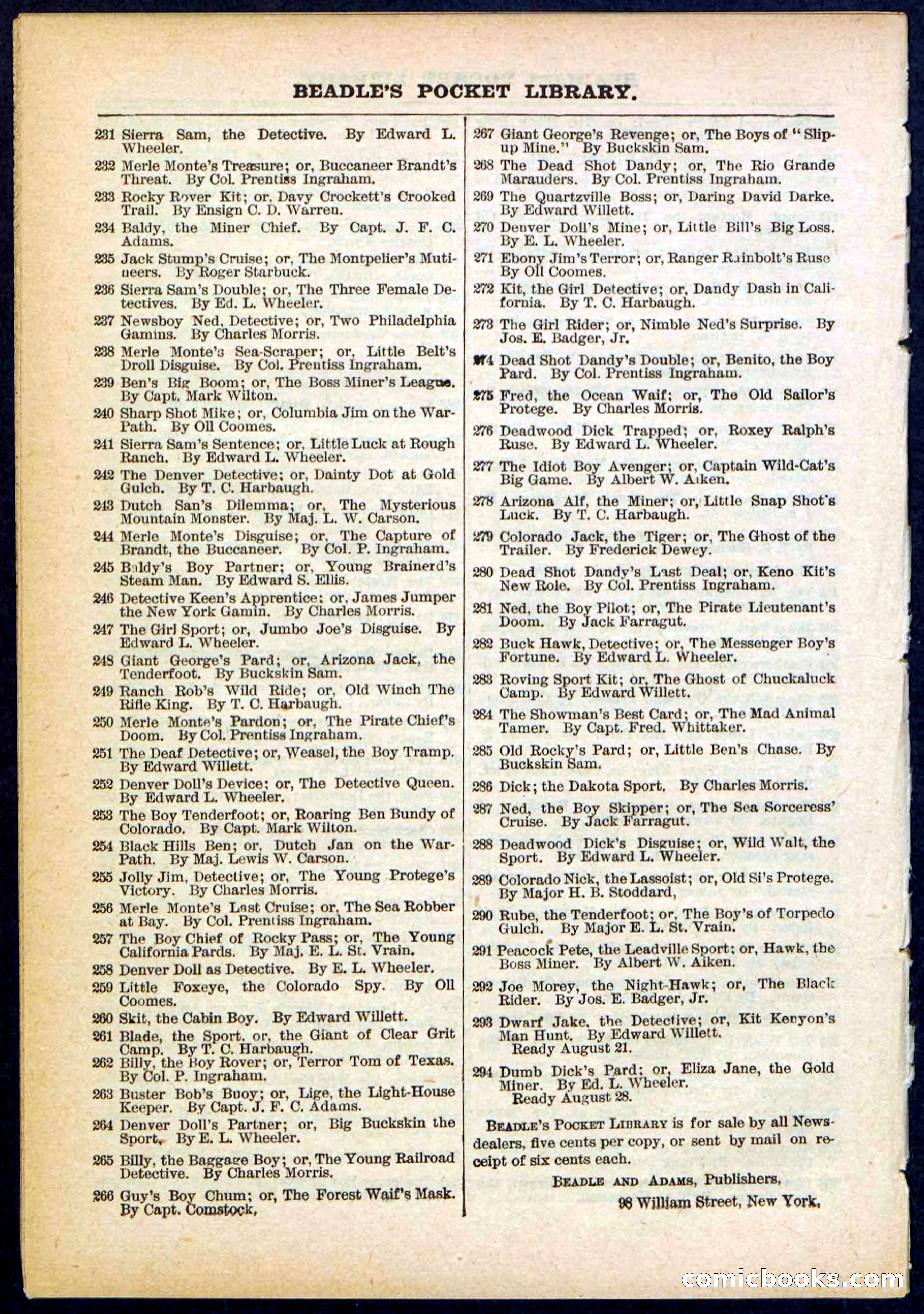 Beadle's Pocket Library No. 291 — page 32 of 32