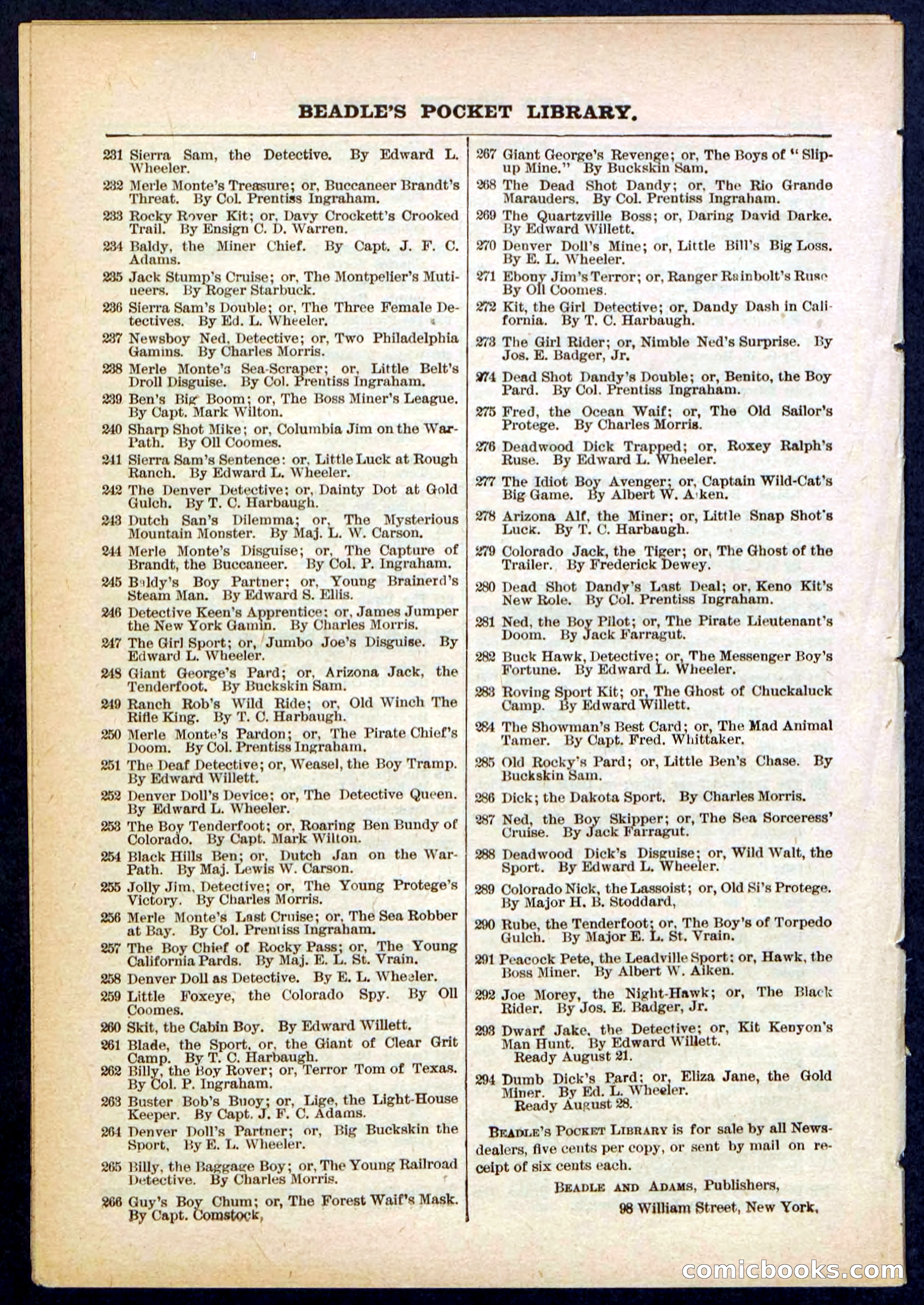 Beadle's Pocket Library No. 292 — page 32 of 32