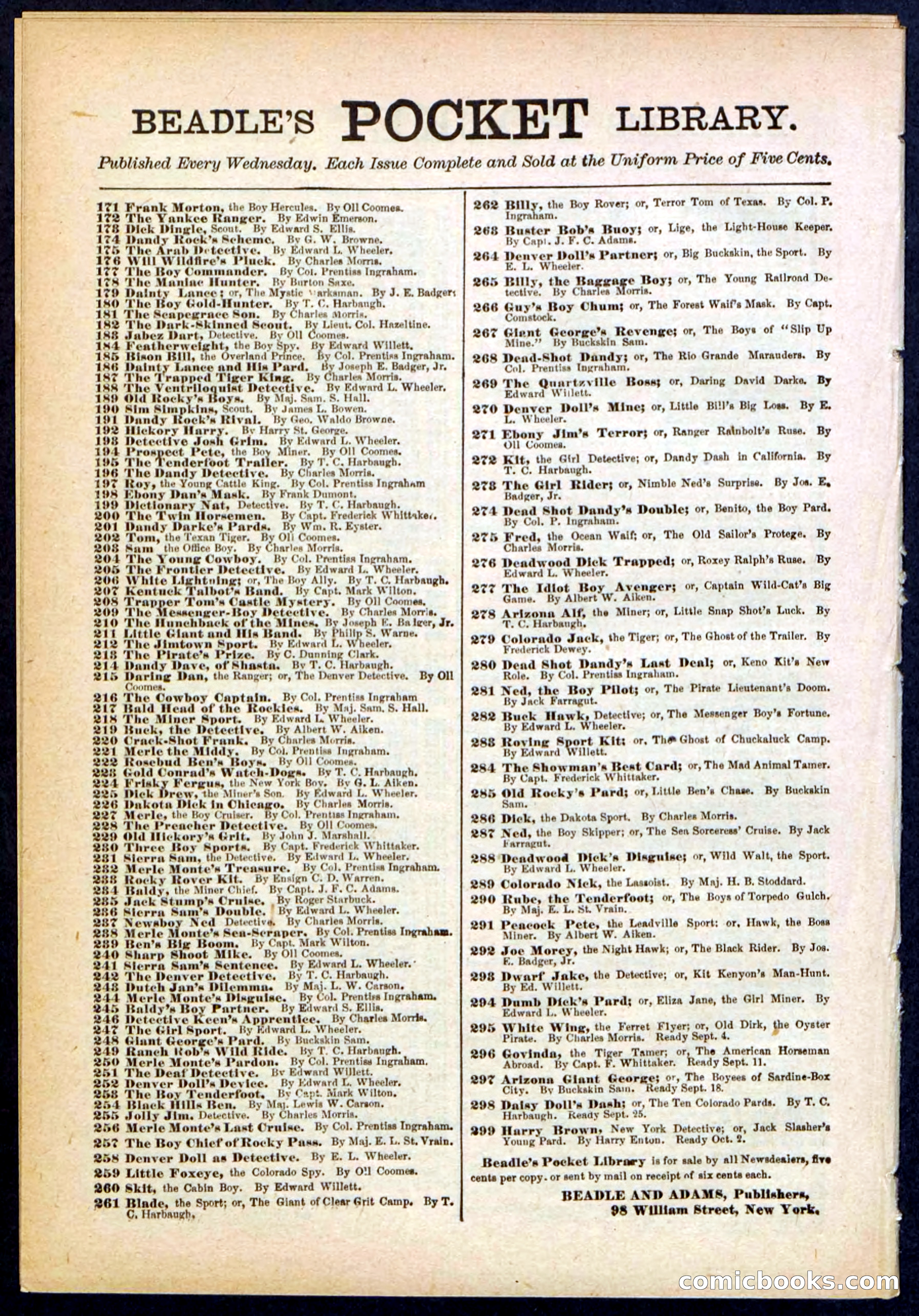 Beadle's Pocket Library No. 293 — page 32 of 32