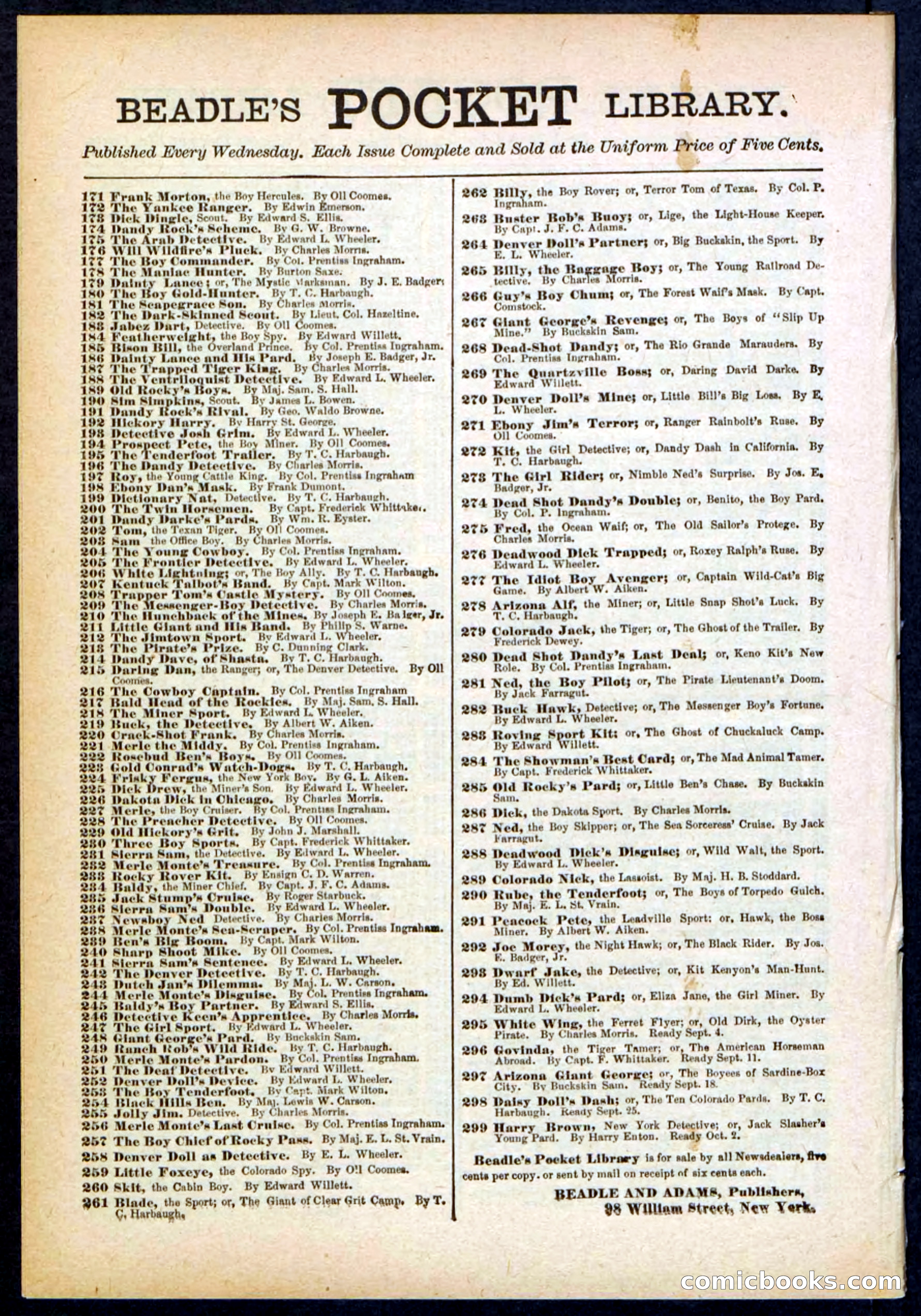 Beadle's Pocket Library No. 294 — page 32 of 32