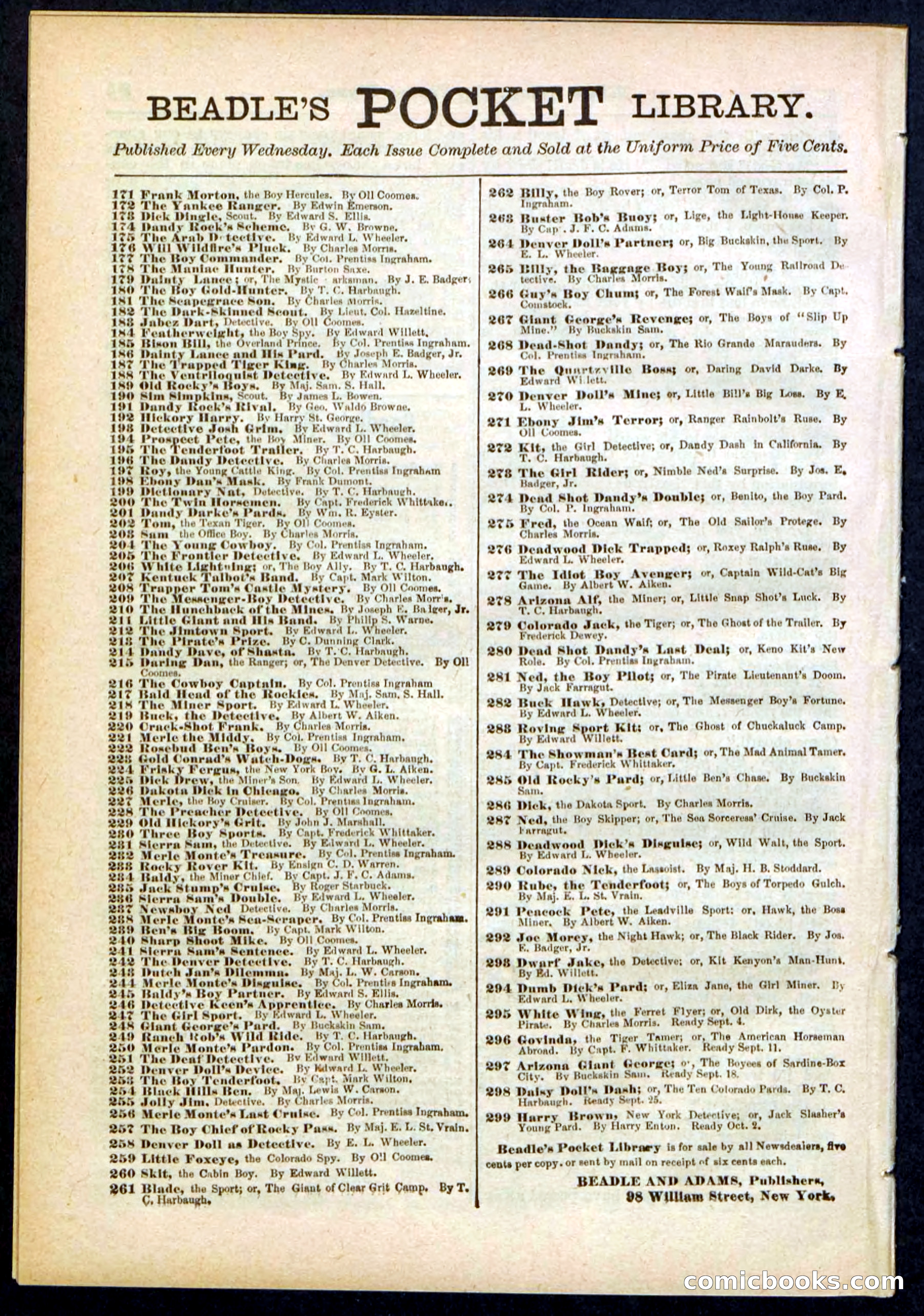Beadle's Pocket Library No. 295 — page 32 of 32