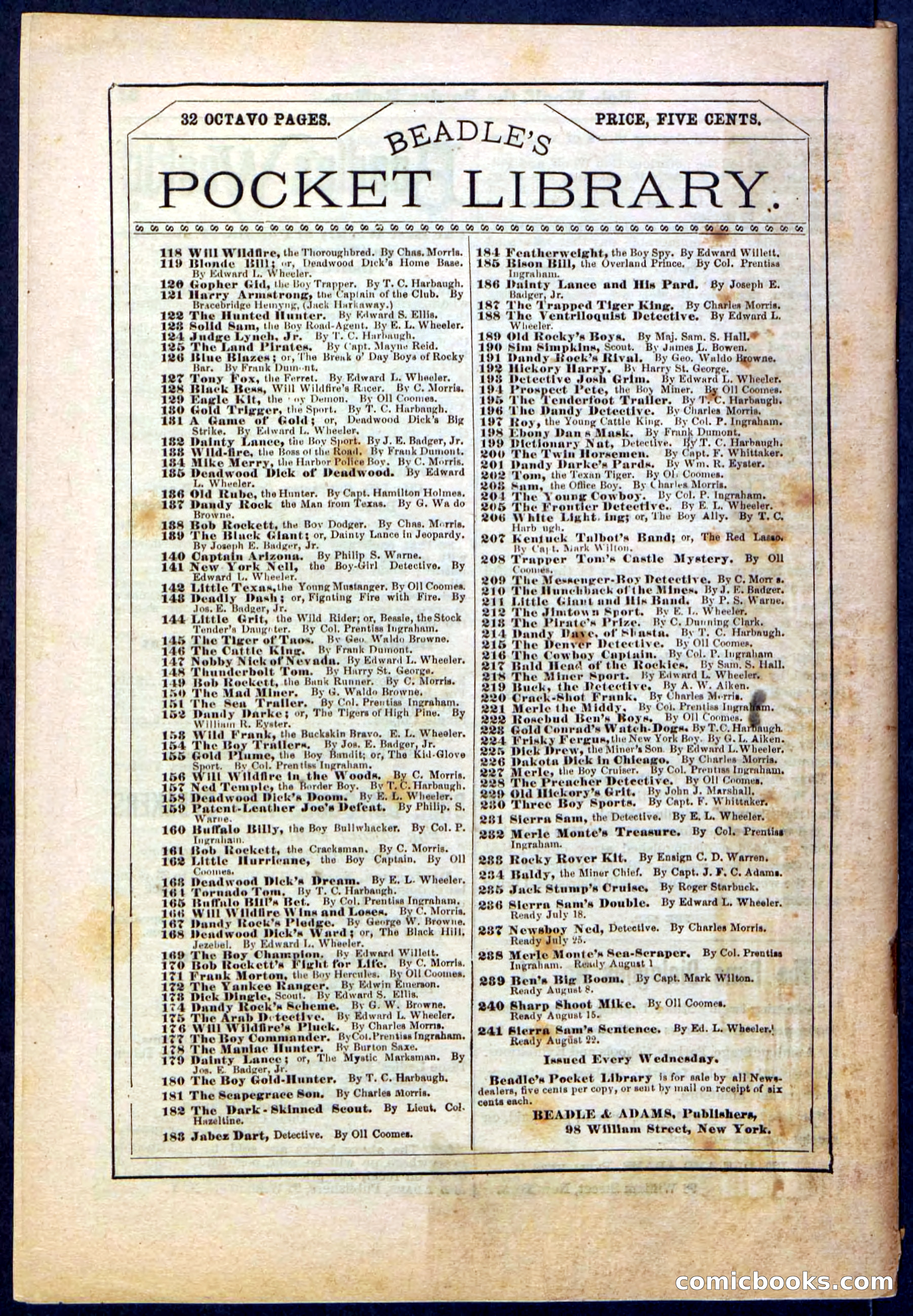 Beadle's Pocket Library, Vol. III, No. 30 — page 32 of 32