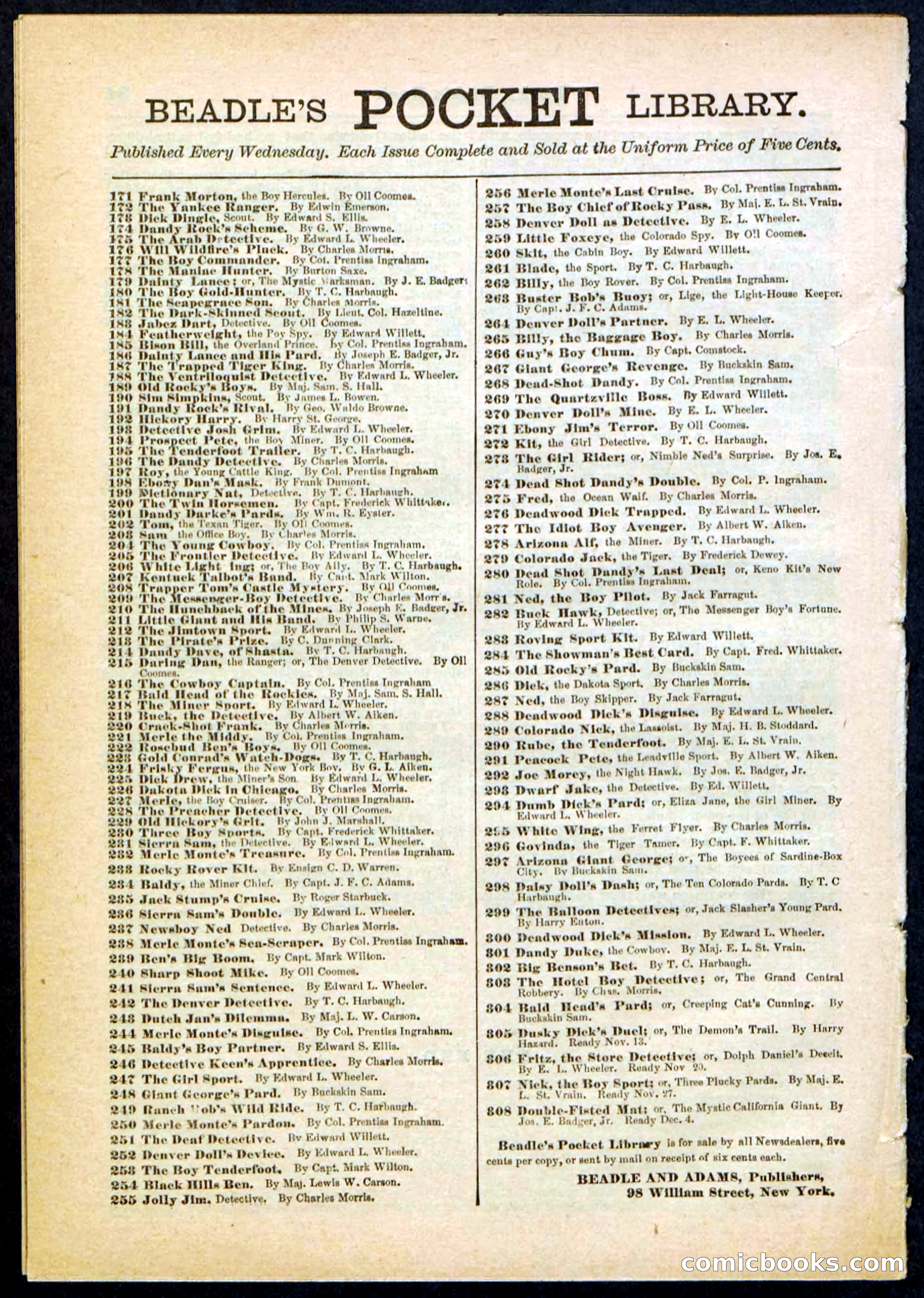 Beadle's Pocket Library No. 305 — page 32 of 32
