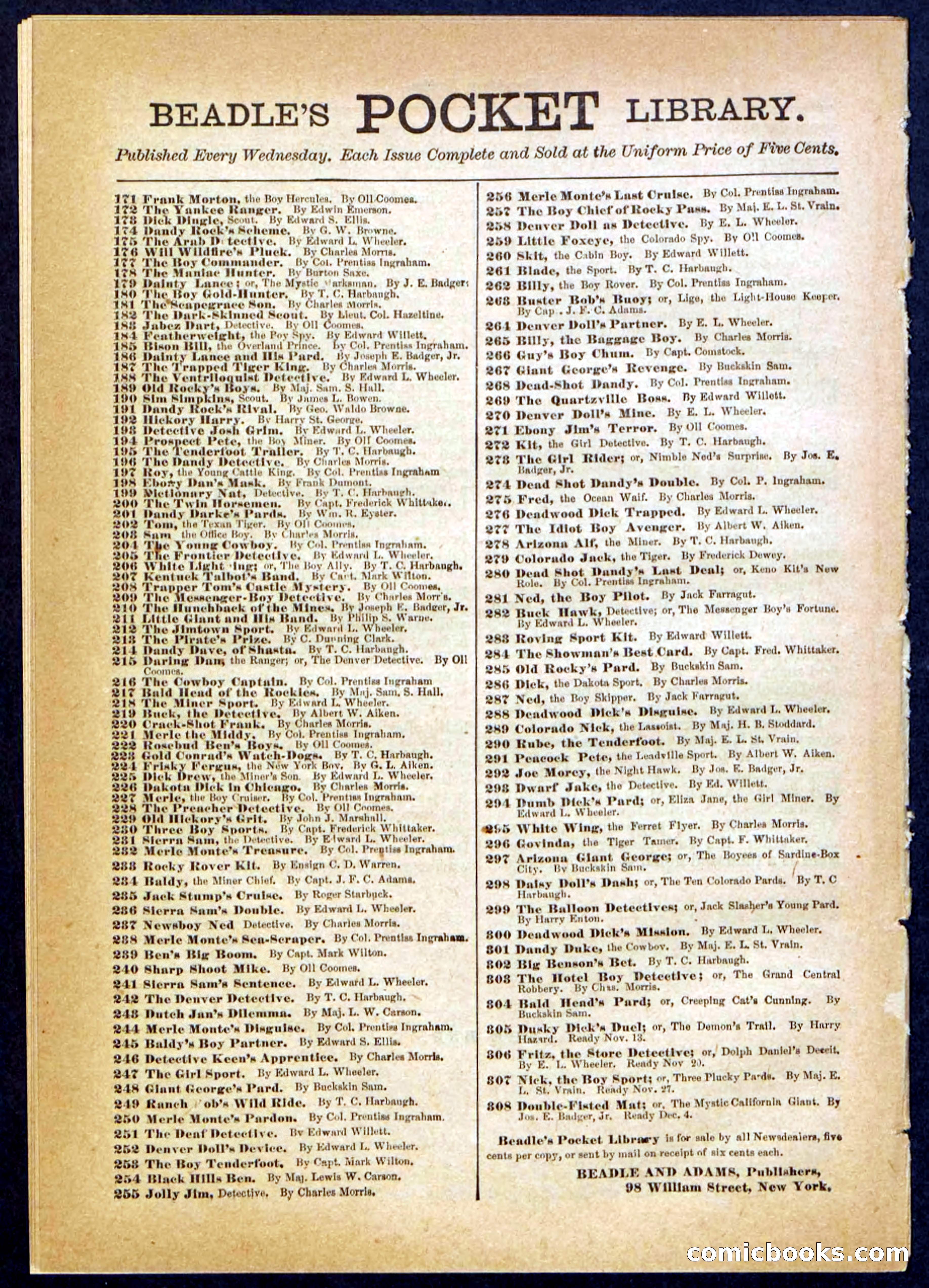 Beadle's Pocket Library No. 306 — page 32 of 32