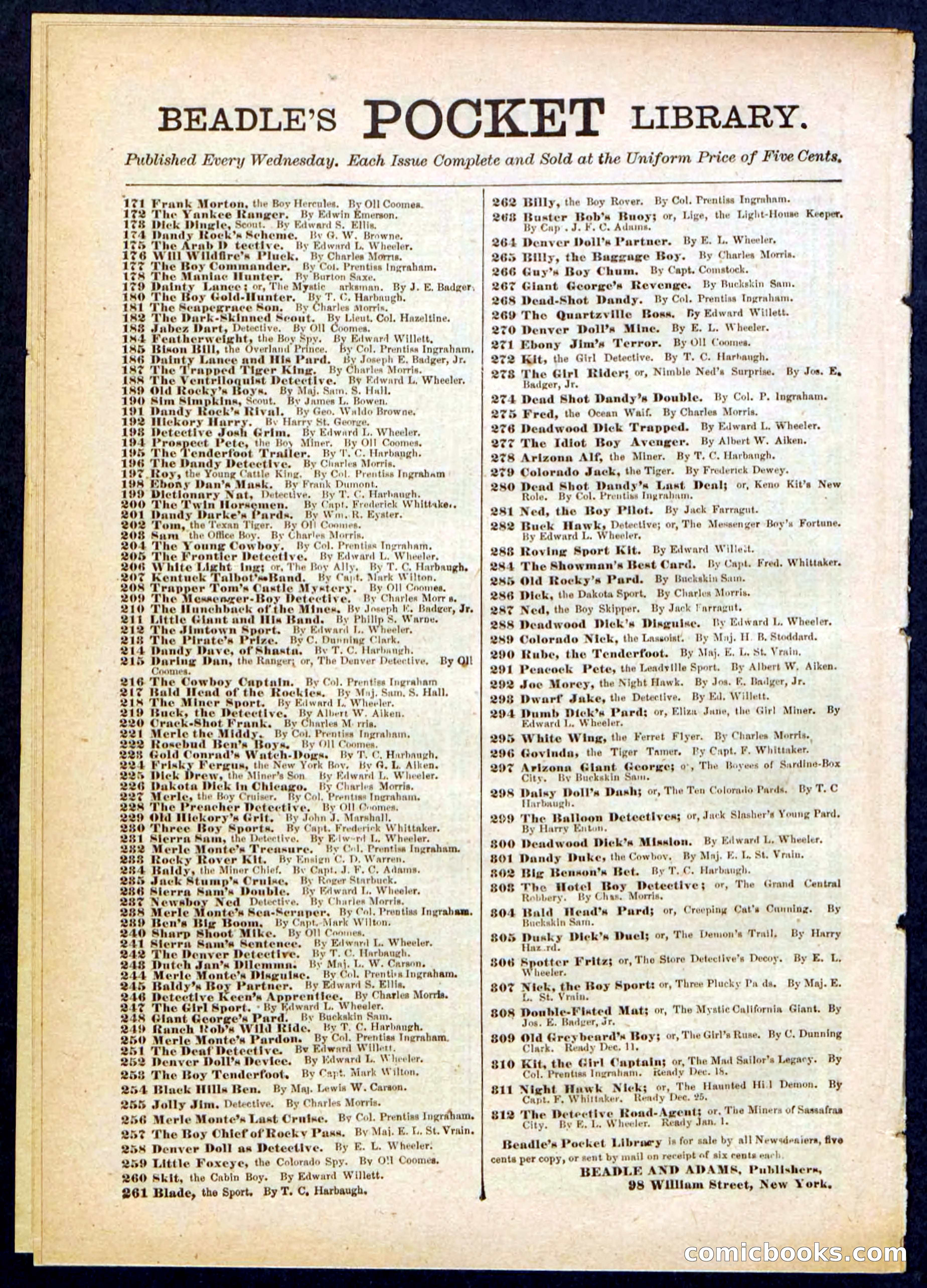 Beadle's Pocket Library, No. 307 — page 32 of 32