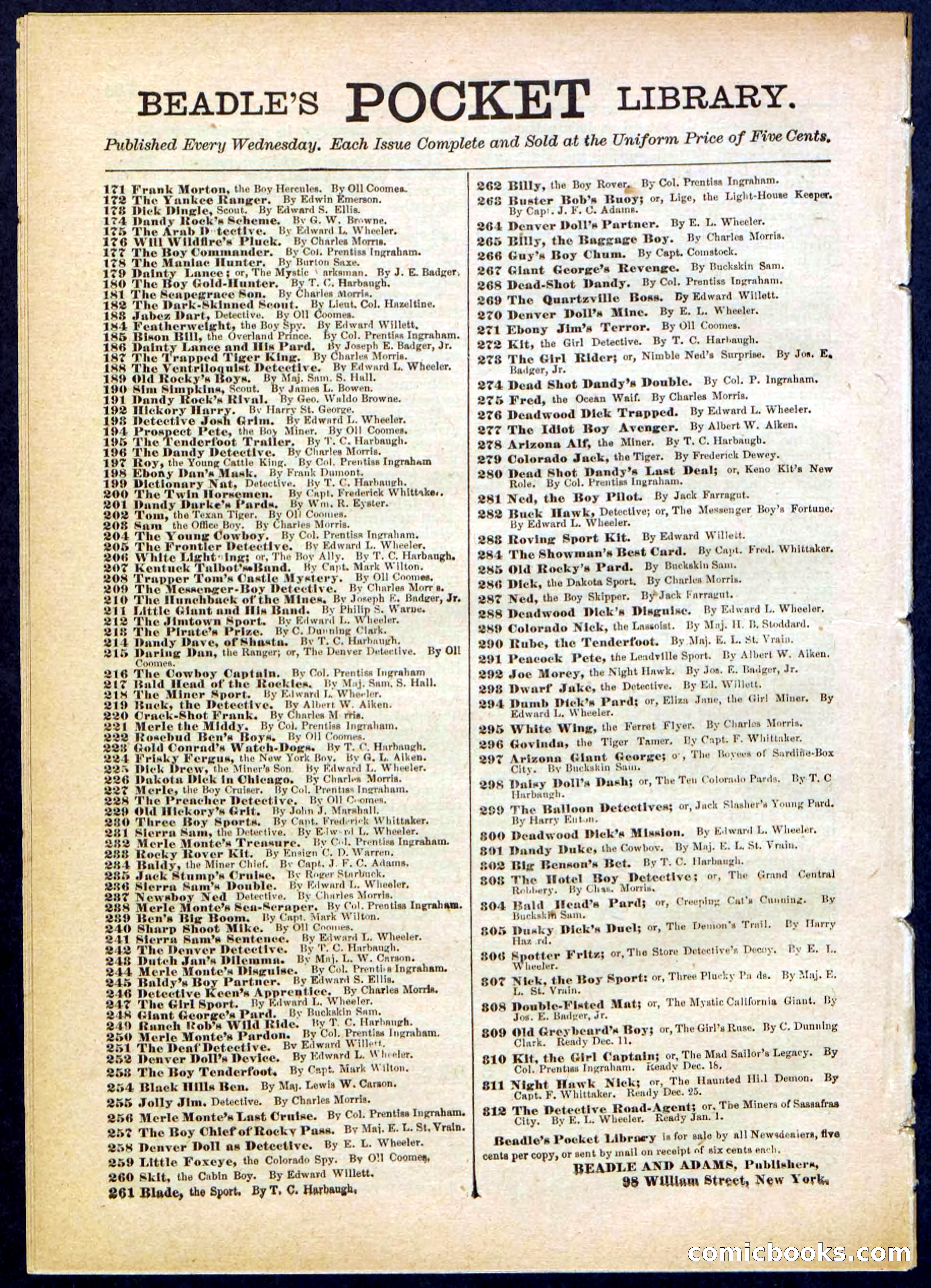 Beadle's Pocket Library, No. 308 — page 32 of 32