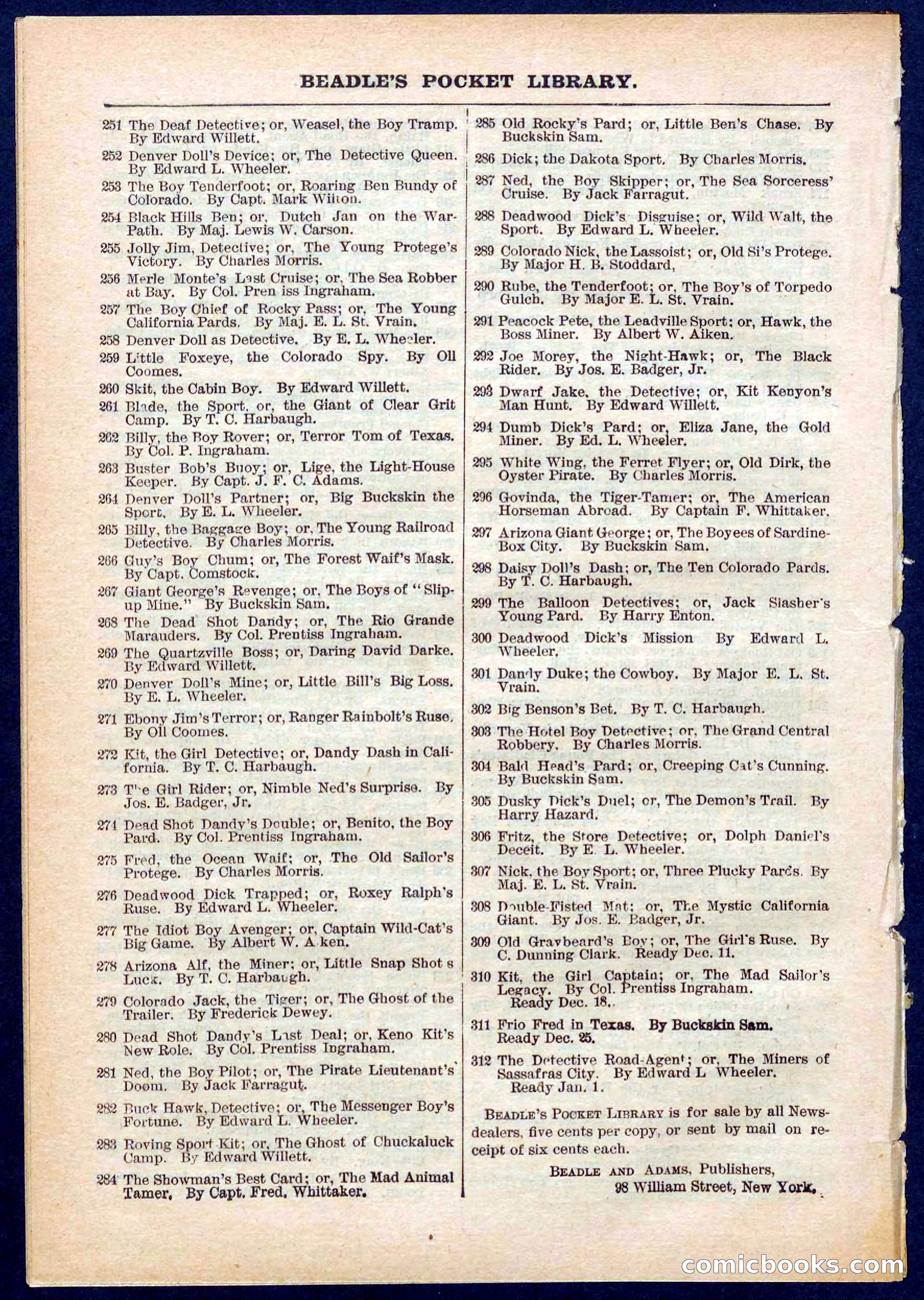 Beadle's Pocket Library No. 309 — page 32 of 32