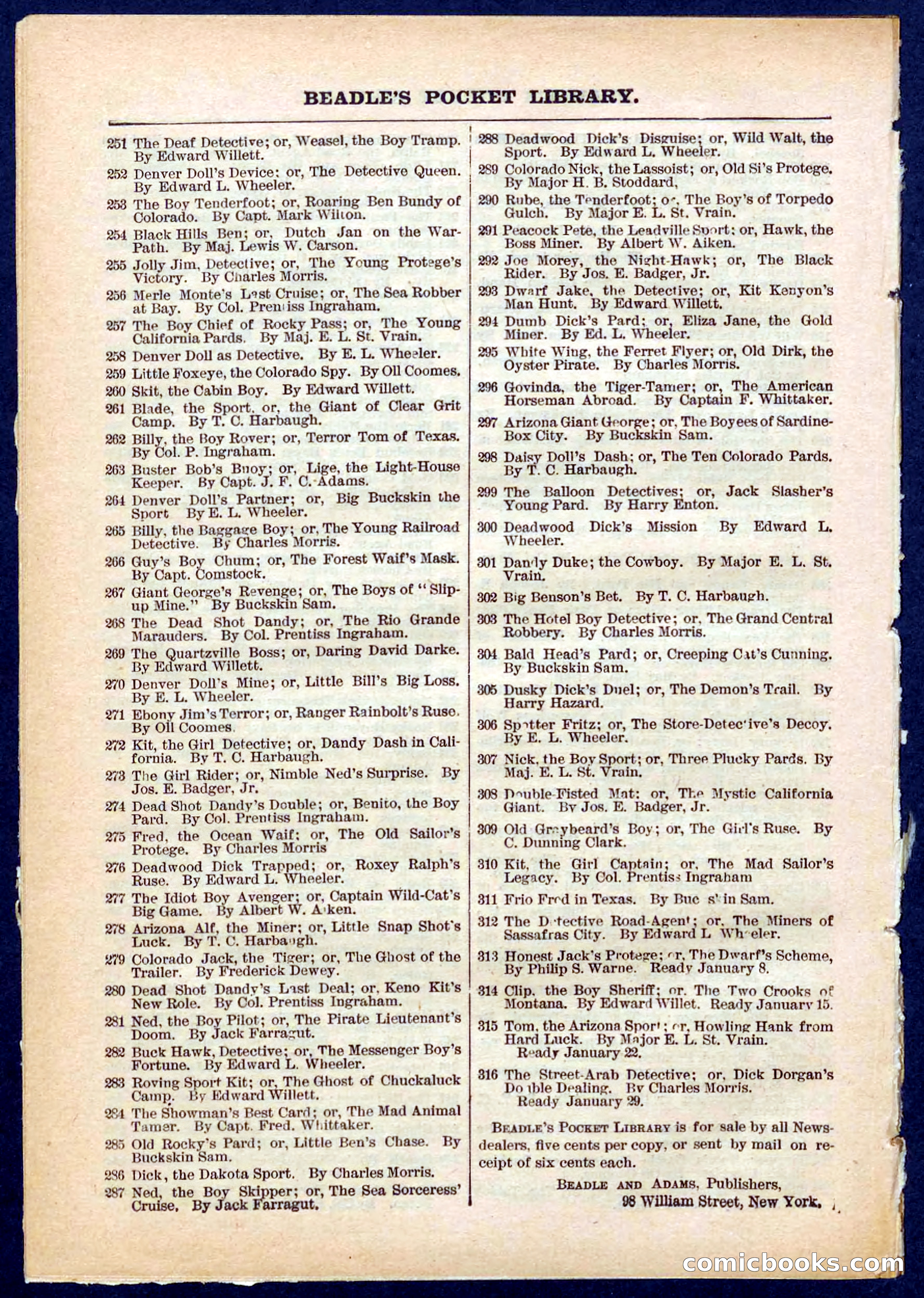 Beadle's Pocket Library No. 310 — page 32 of 32
