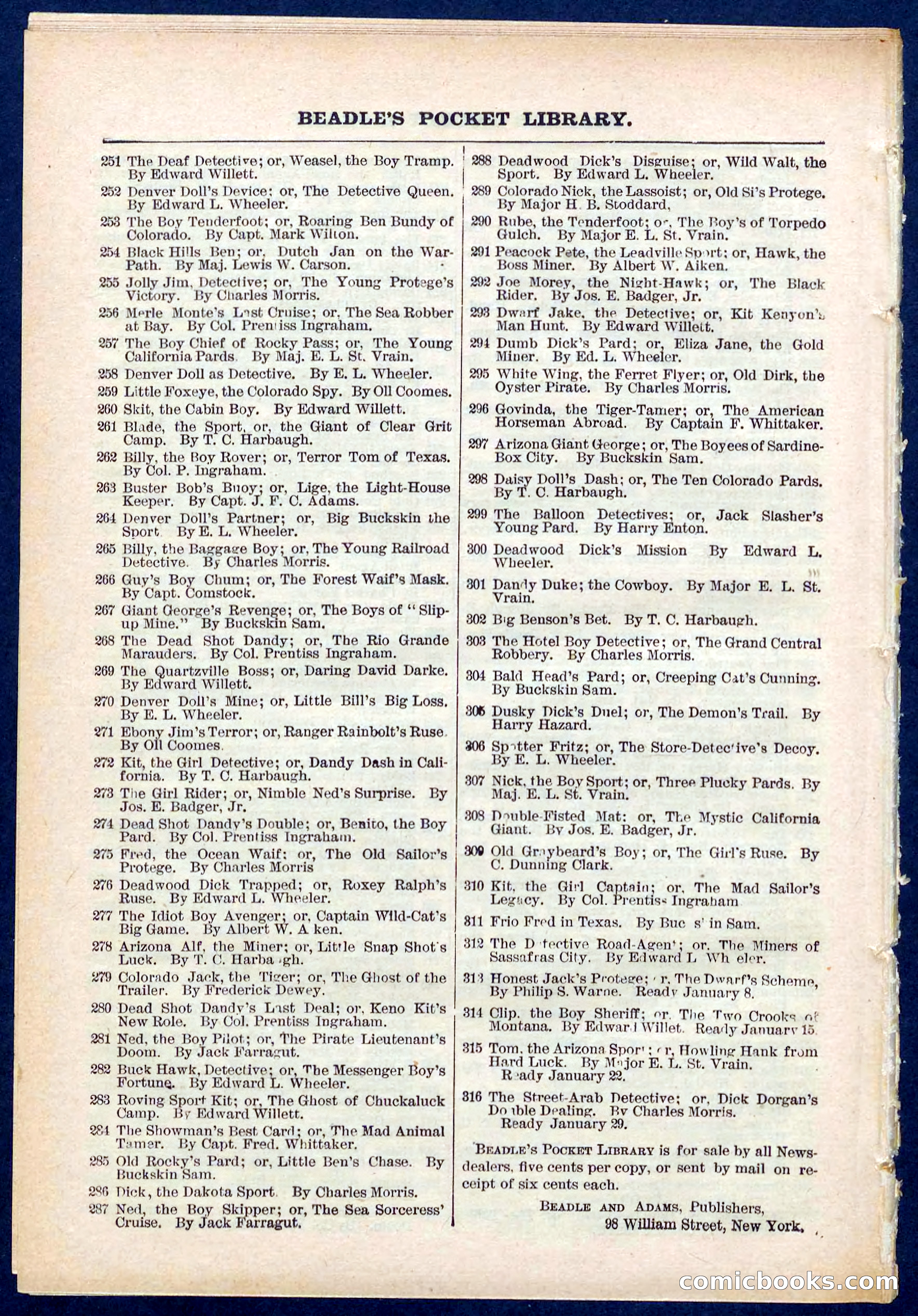 Beadle's Pocket Library No. 311 — page 32 of 32
